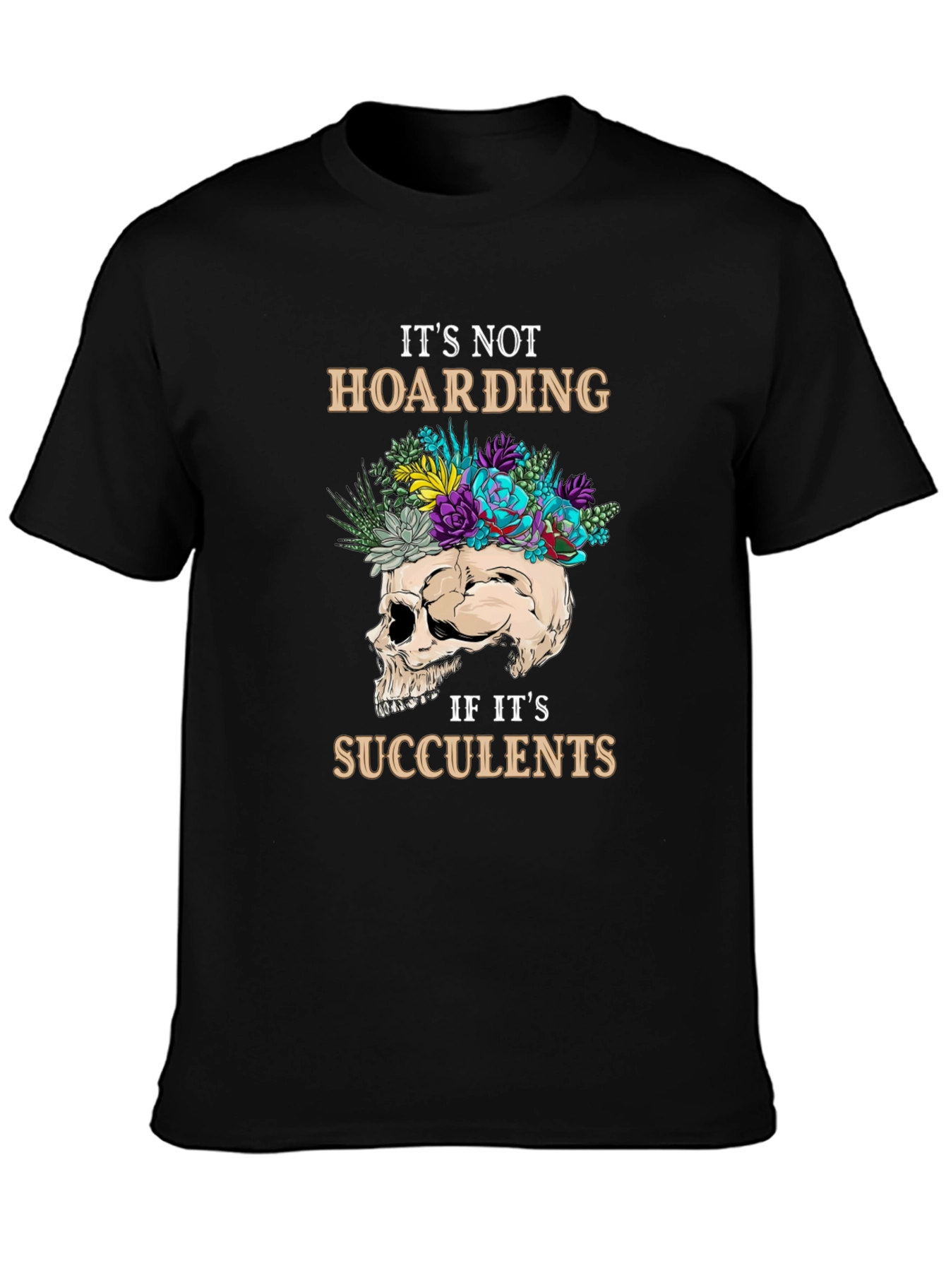 Black Succulent Skull Graphic T-Shirt view 3