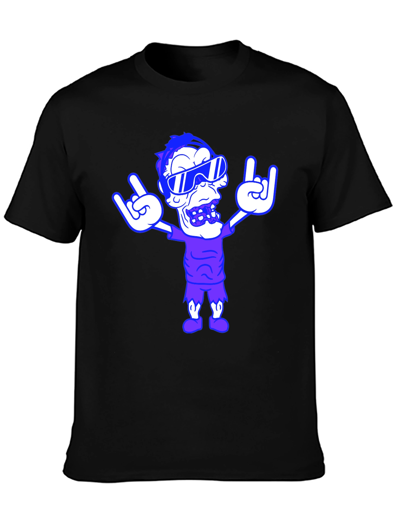 Black Rock On Cartoon Graphic Tee - Black view 3