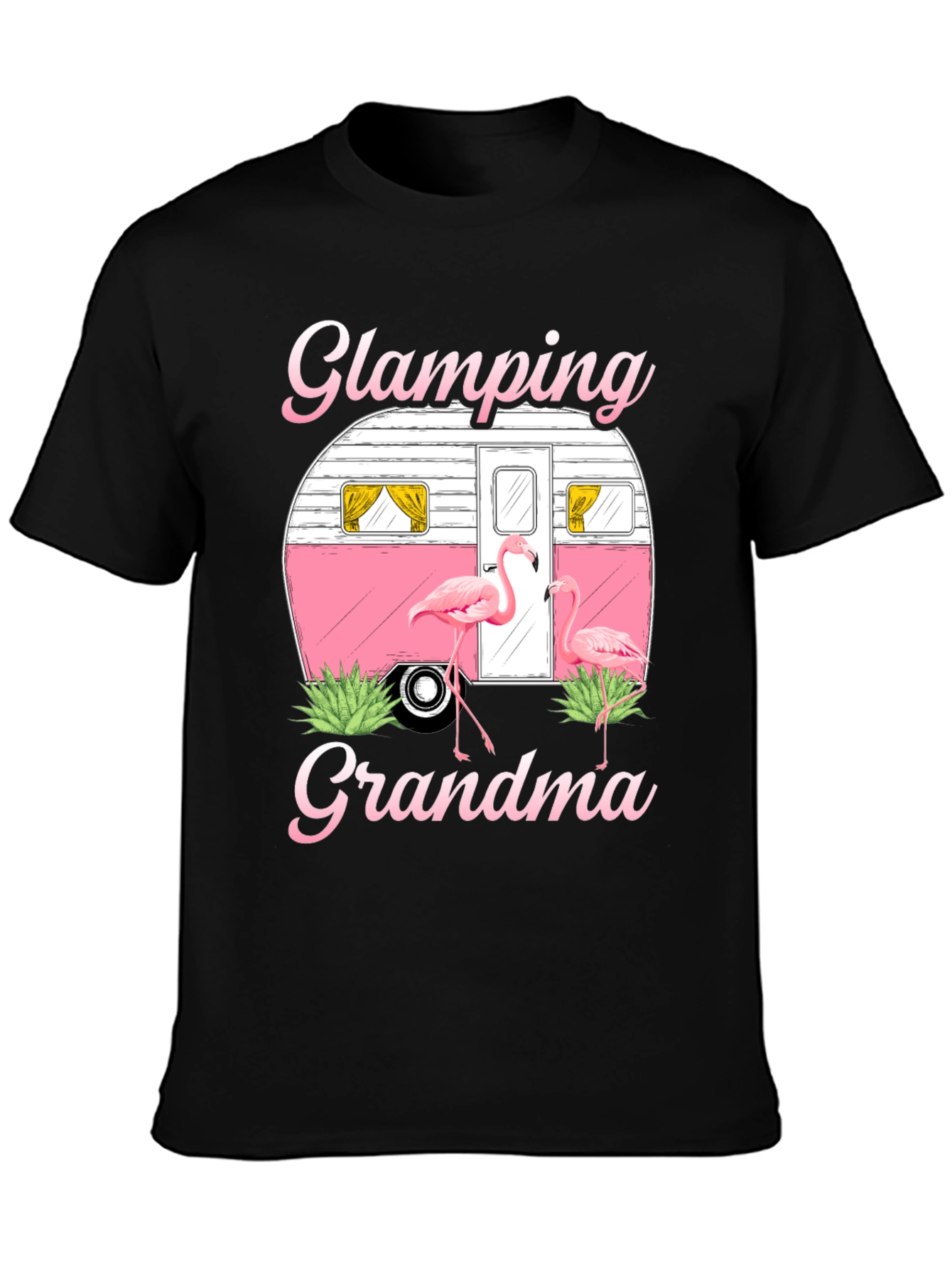 Black Glamping Grandma Flamingo T-Shirt view 3