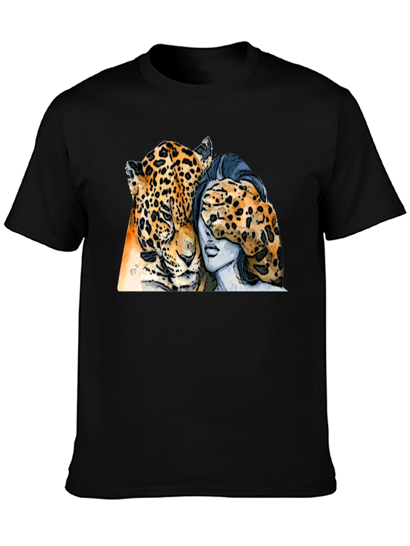 Black Jaguar and Woman Graphic Print Black T-Shirt view 3