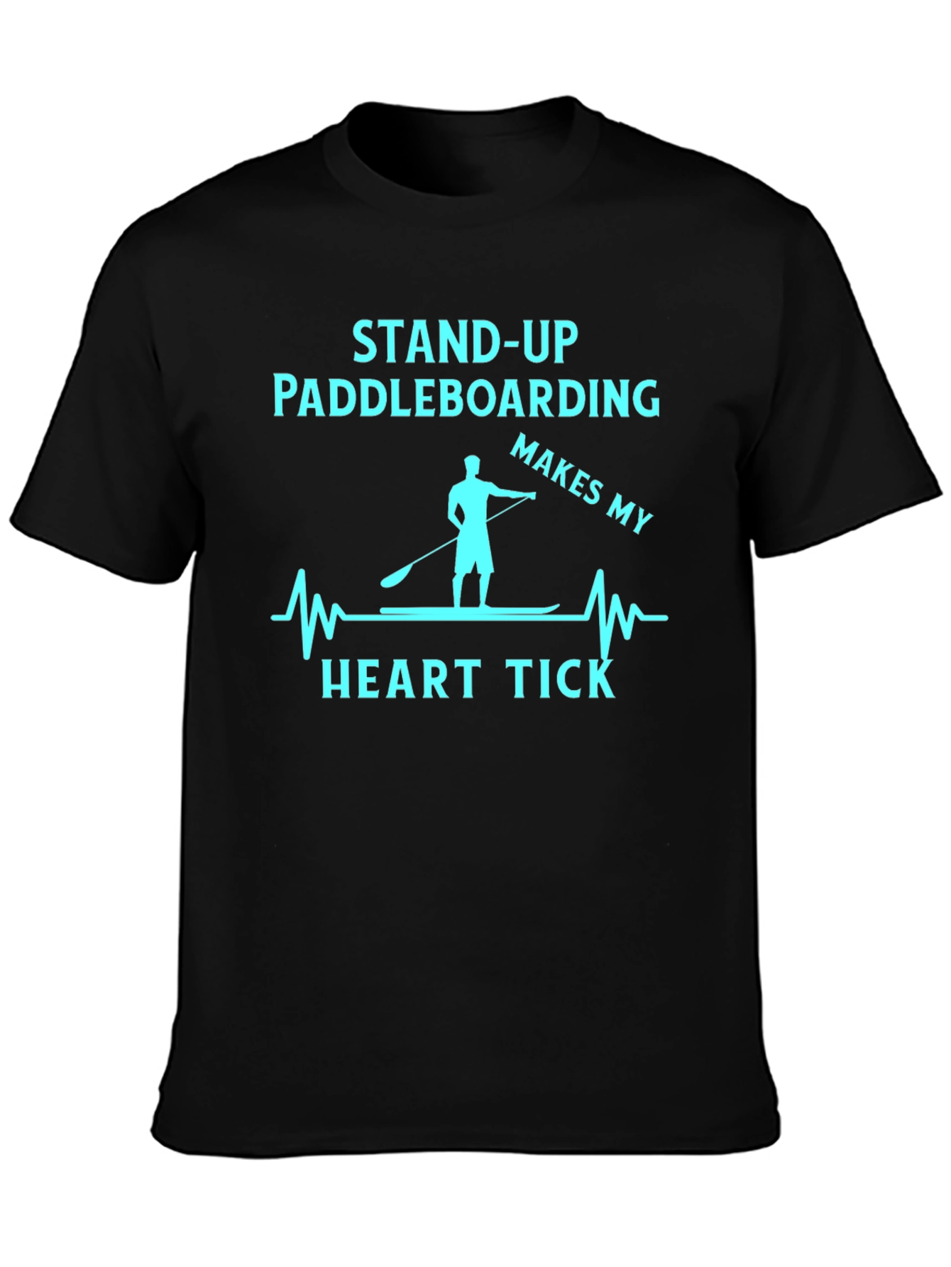 Black Stand Up Paddle Boarding Makes My Heart Tick T-Shirt view 3