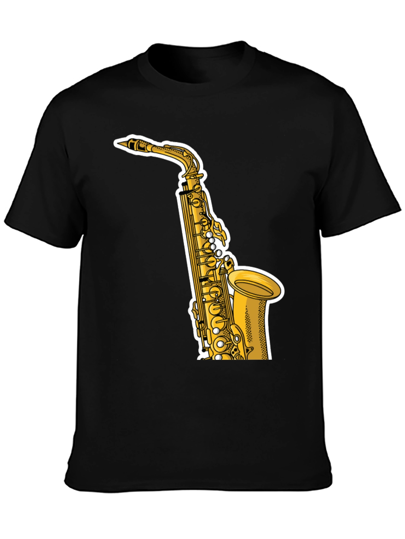Black Saxophone Graphic Tee - Black Cotton T-Shirt view 3