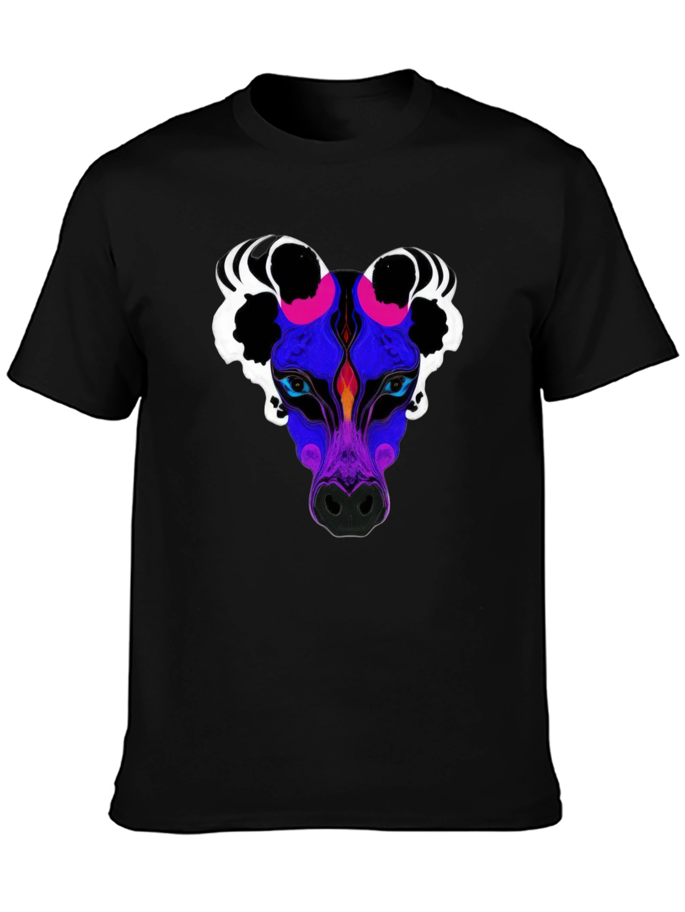 Black Abstract Wolf Graphic Tee - Black Crew Neck view 3