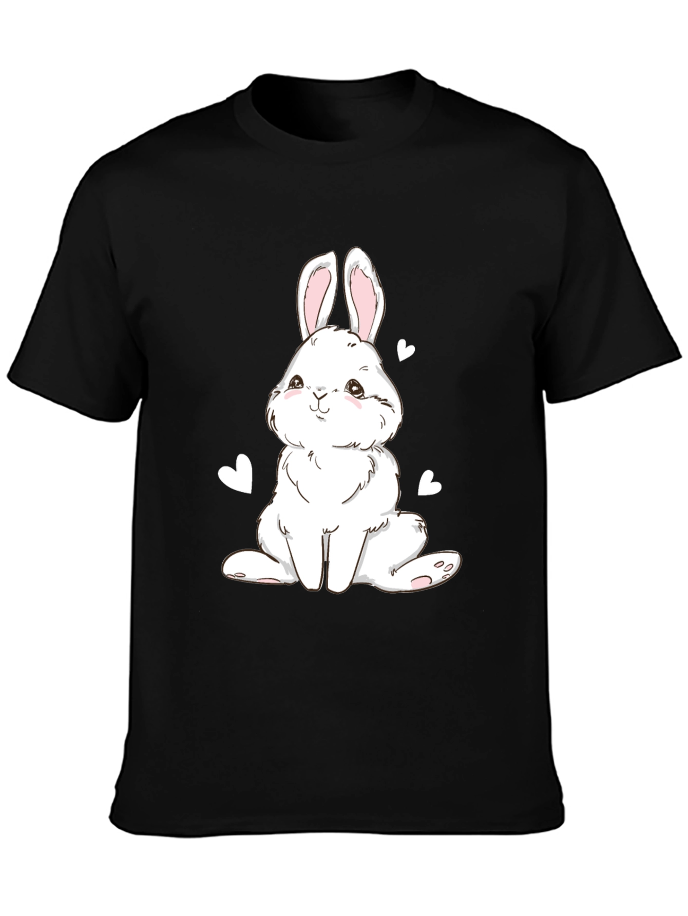 Black Cute Bunny Graphic Tee - Black Cotton Blend T-Shirt view 3