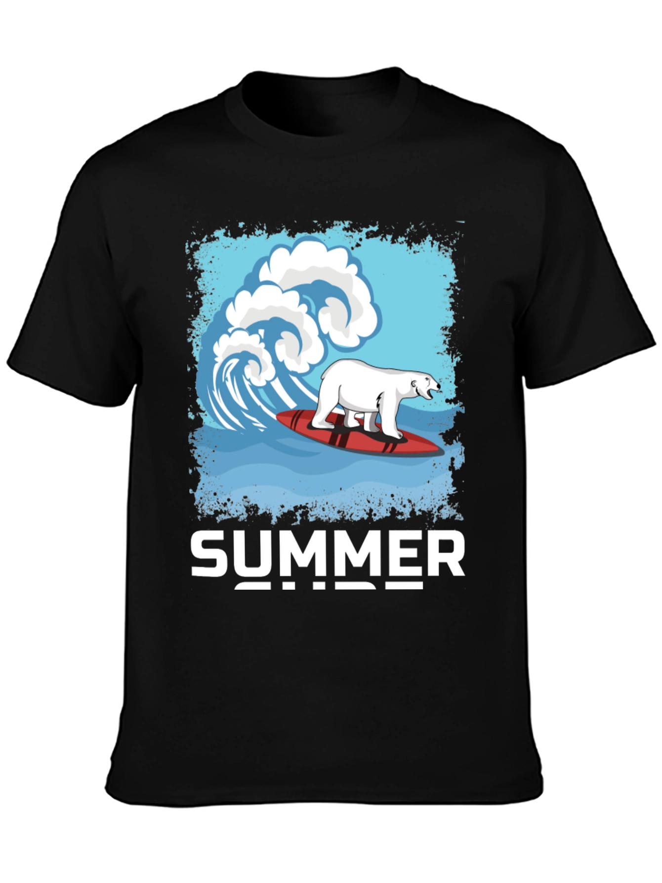 Black Surfing Polar Bear Summer T-Shirt view 3