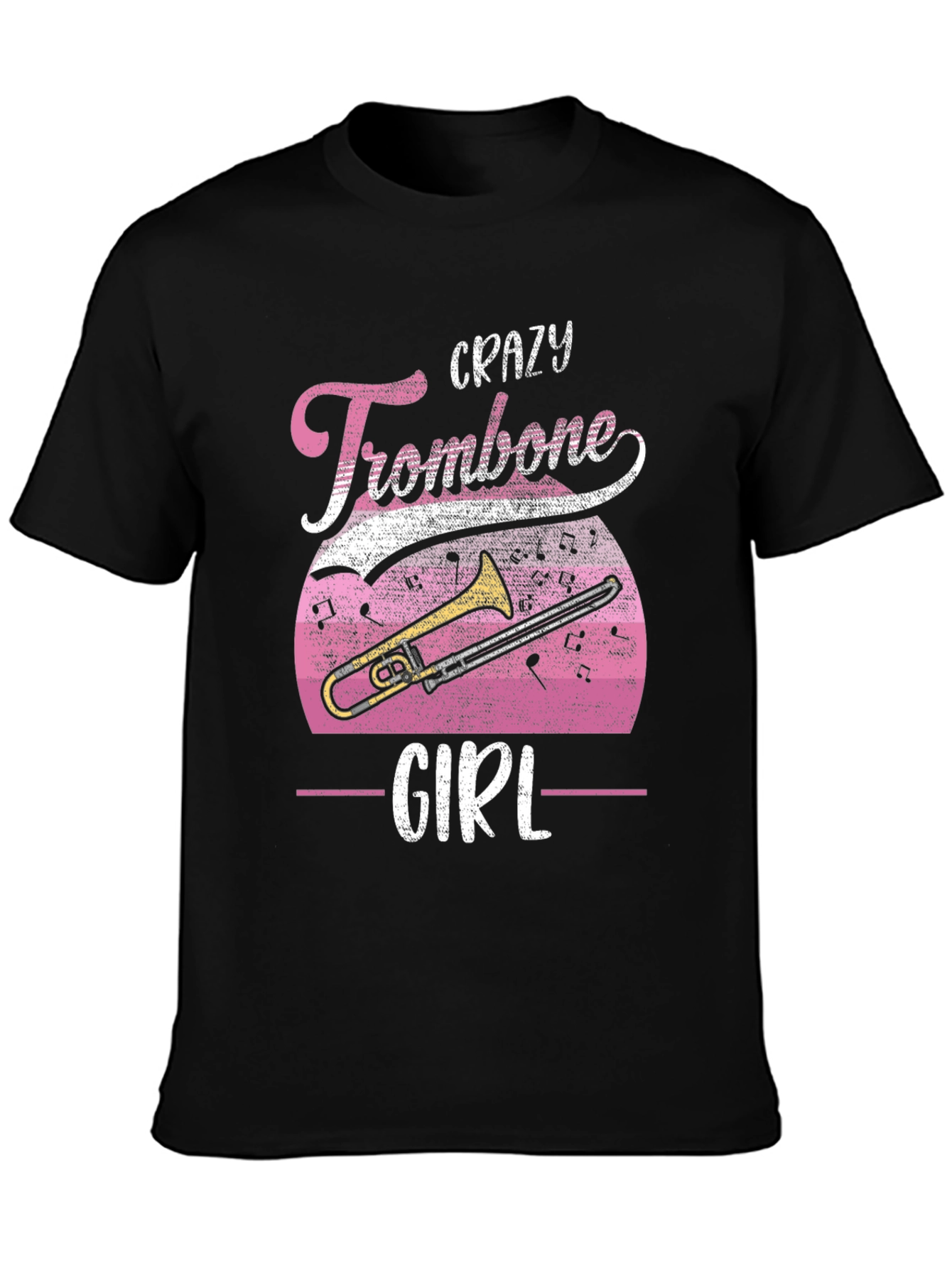 Black Crazy Trombone Girl T-Shirt - Music Lover Tee view 3