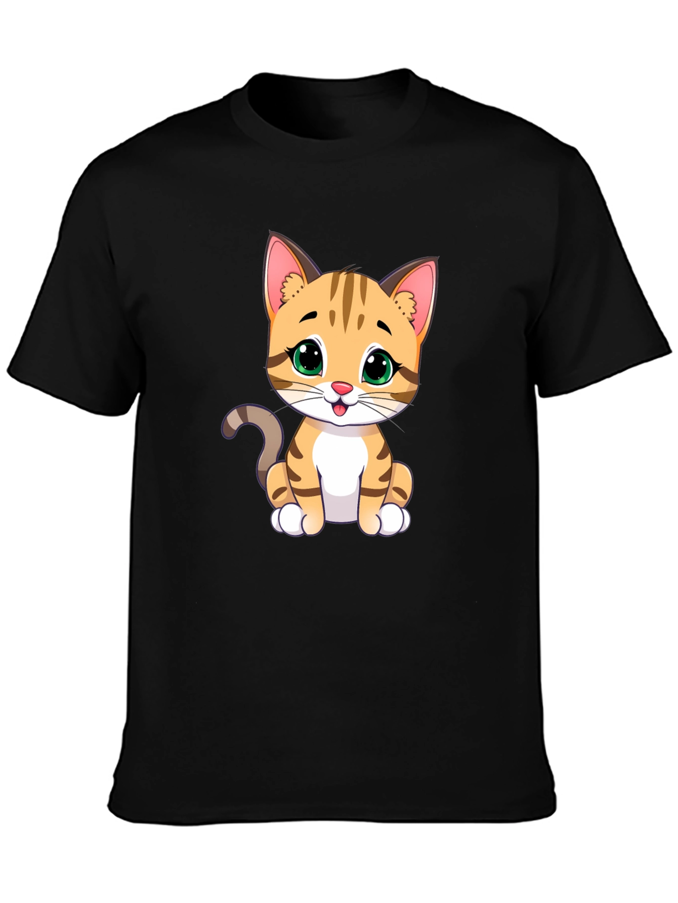 Black Cute Cartoon Cat Graphic T-Shirt view 3