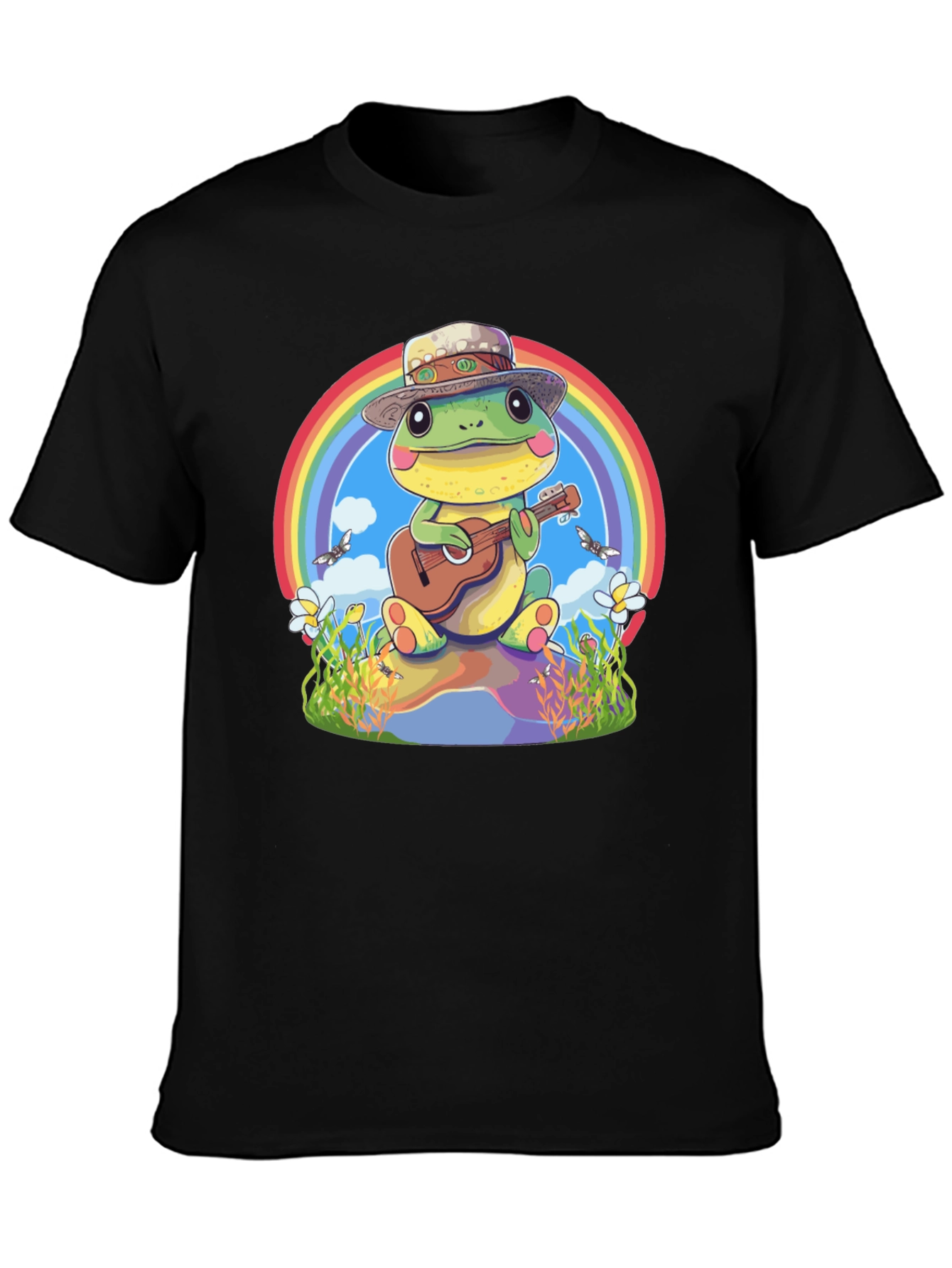Black Frog Playing Guitar T-Shirt view 3