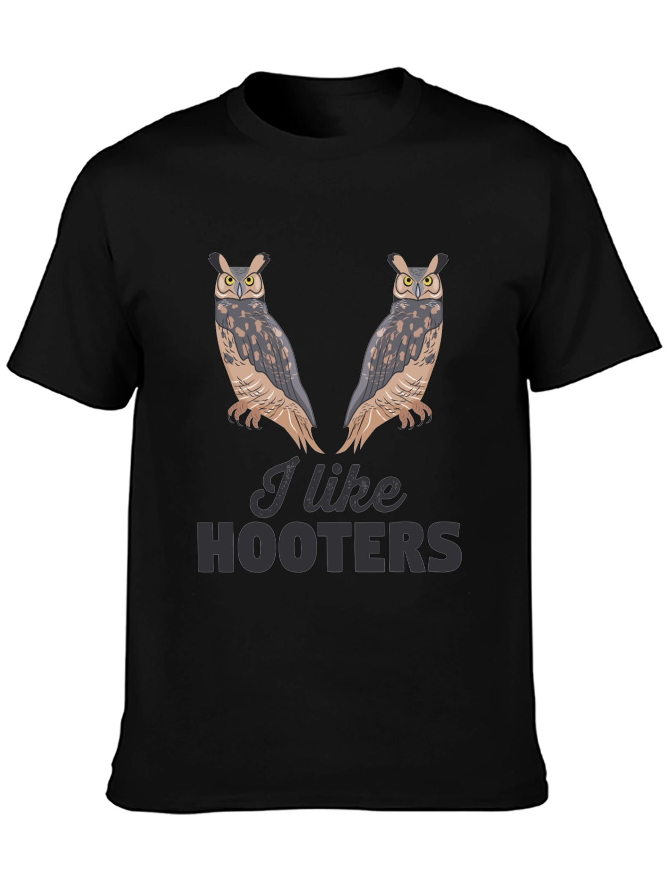 Black I Like Hooters Owl Graphic Black T-Shirt view 3