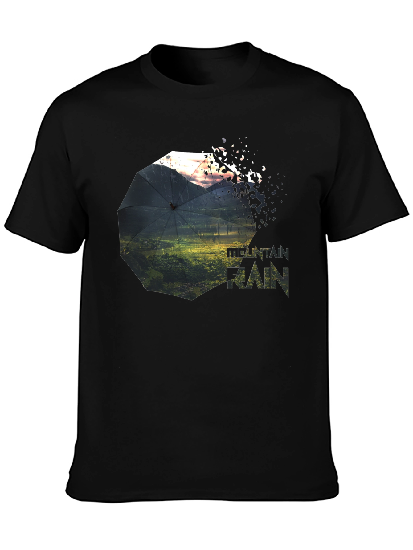 Black Mountain Rain Graphic Tee - Unique Nature Design view 3