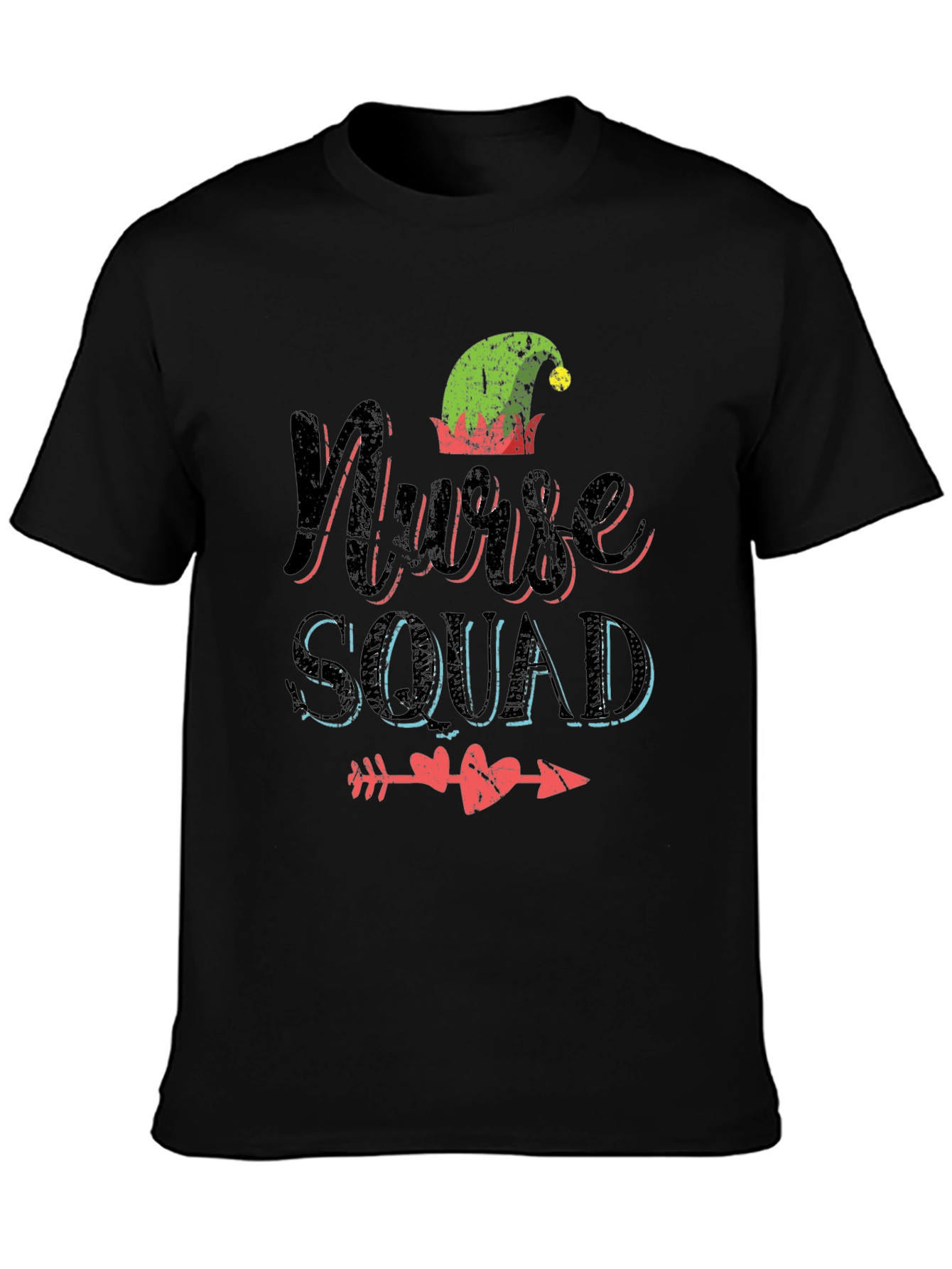 Black Nurse Squad Elf Hat Tee view 3