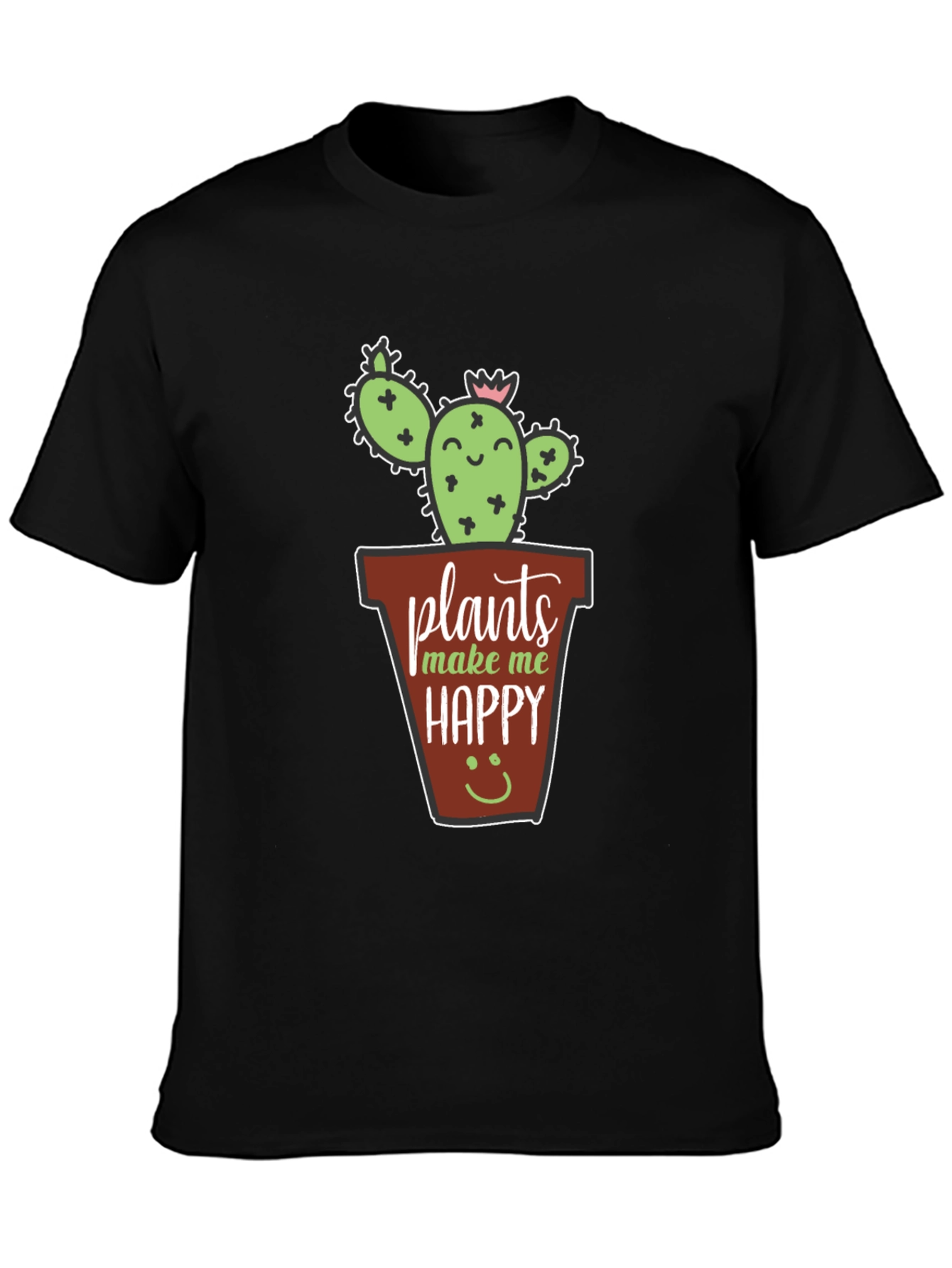 Black Plants Make Me Happy T-Shirt - Cute Cactus Tee view 3