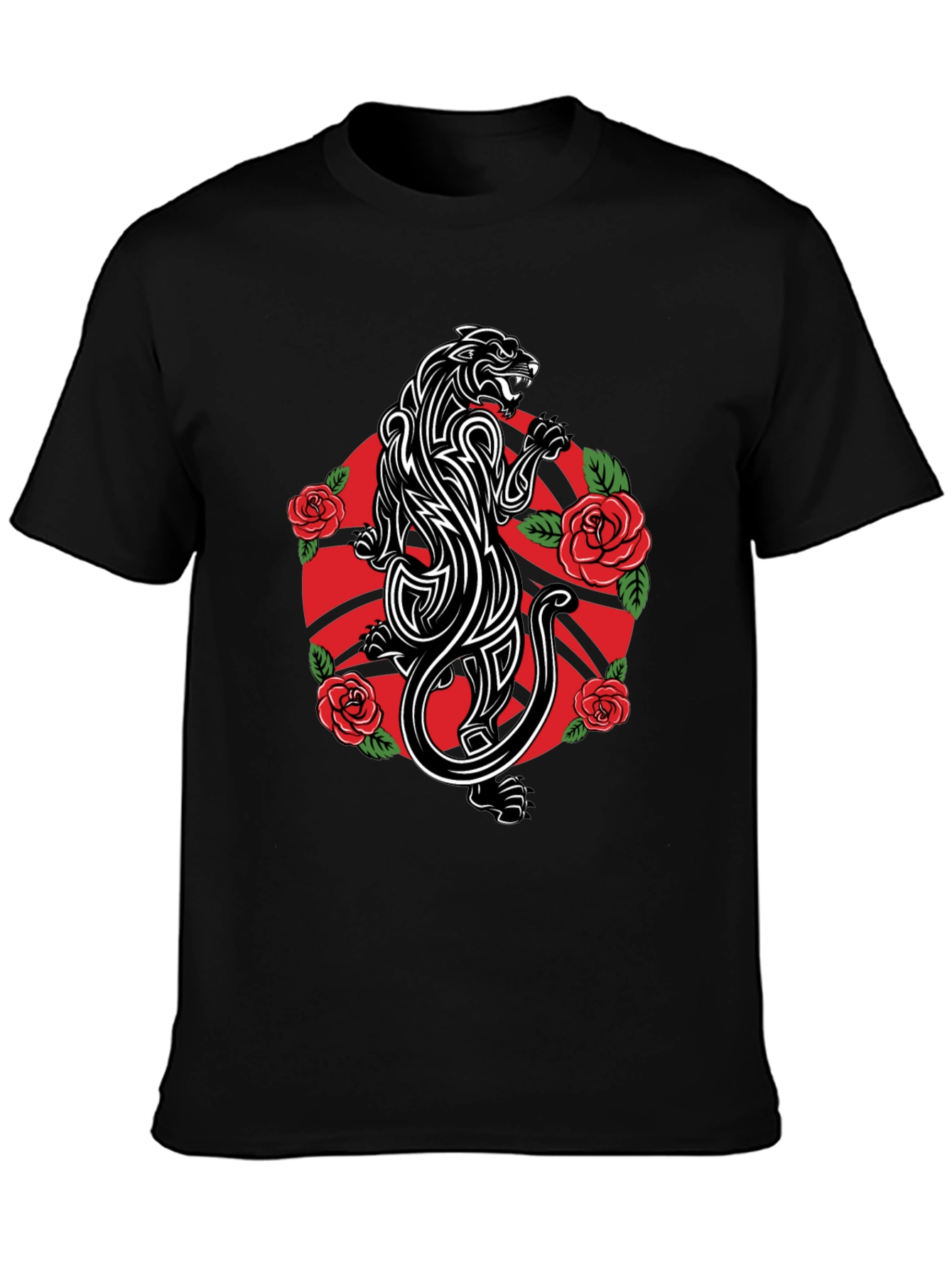 Black Panther & Roses Graphic Tee - Black view 3
