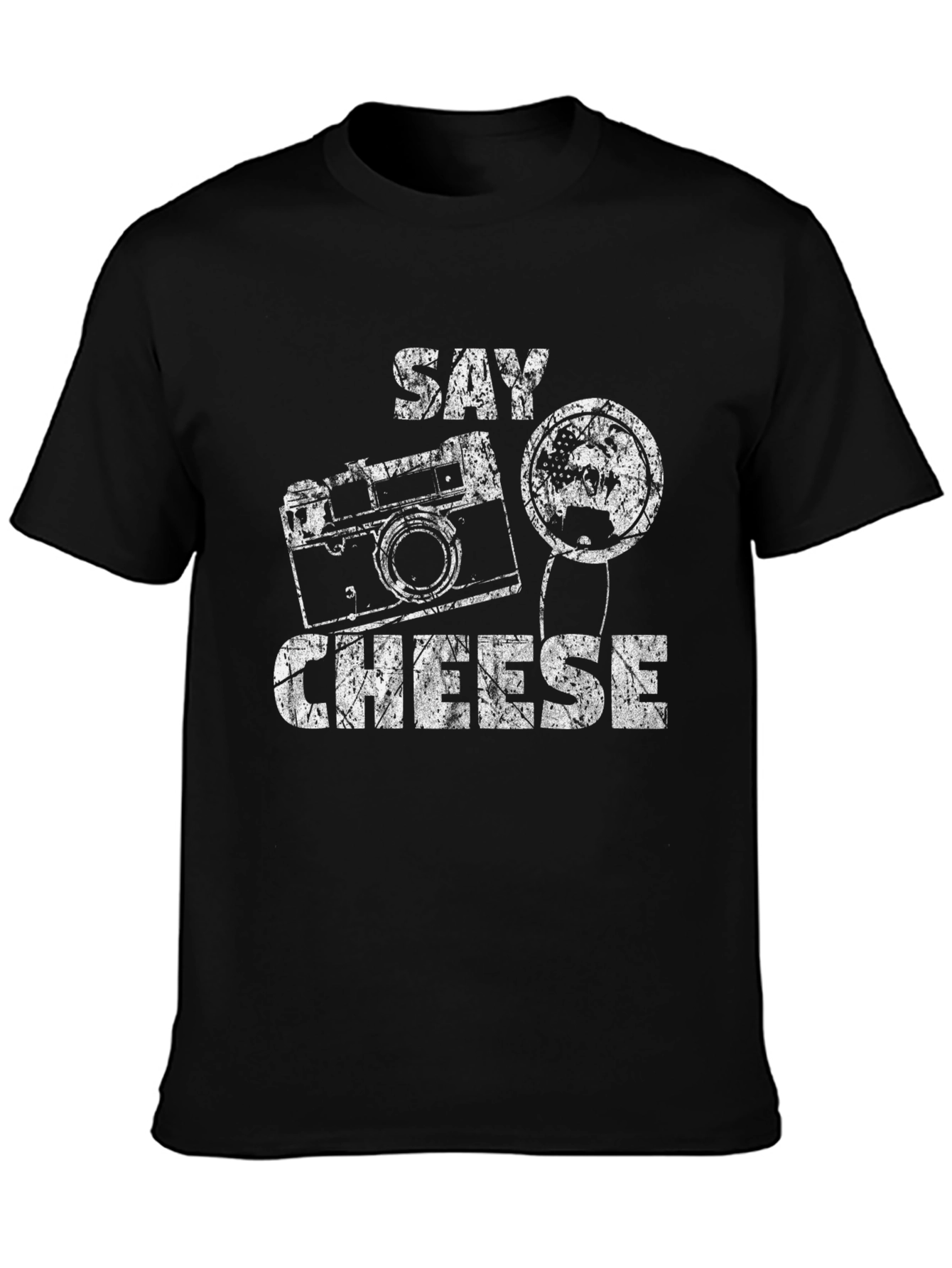 Black Say Cheese Graphic Tee - Retro Camera Design view 3