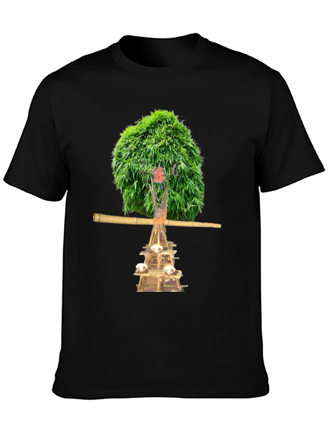 Black Unique T-Shirt with Nature-Inspired Graphic Print view 3
