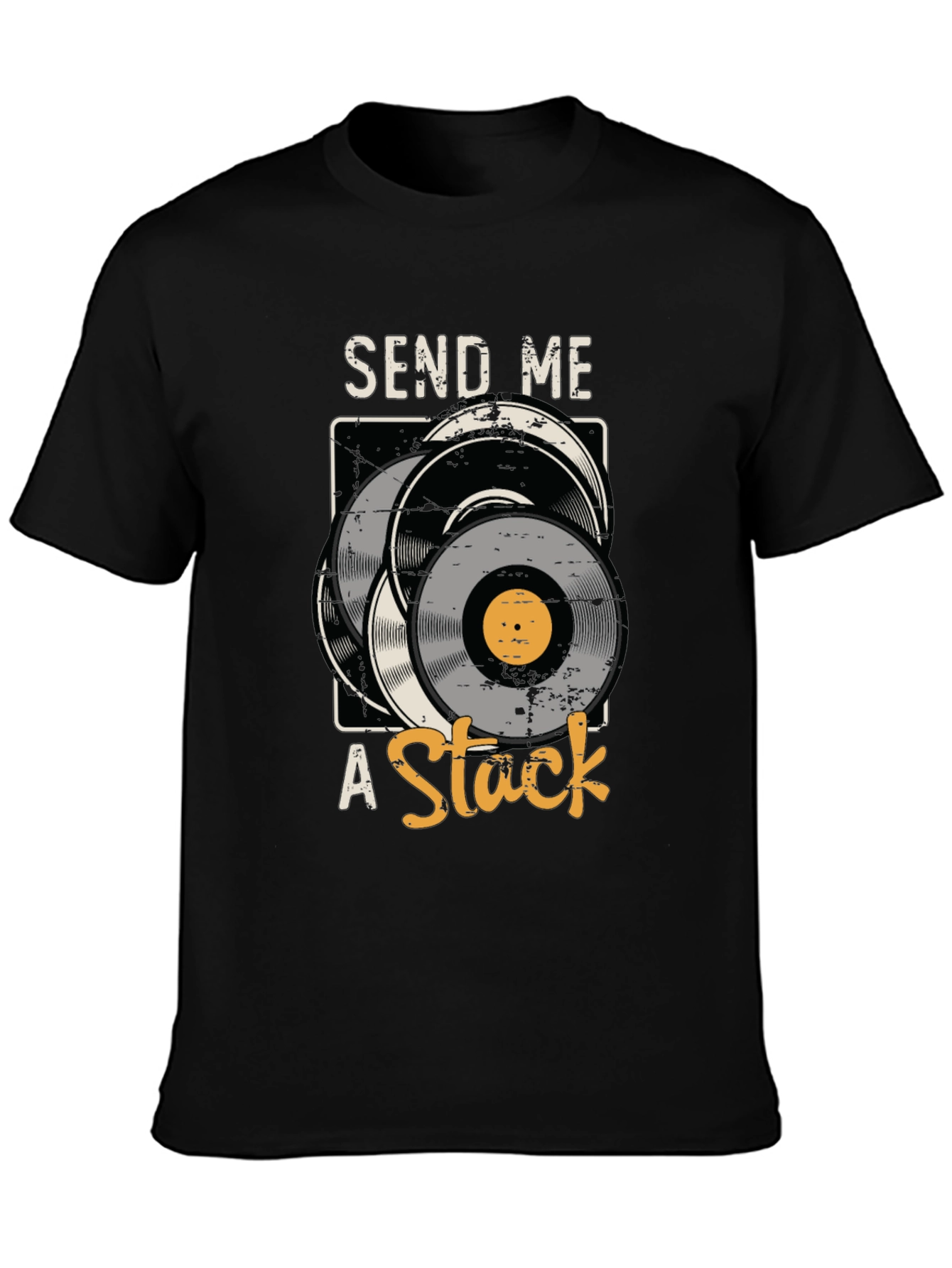 Black Send Me A Stack Vinyl Record Graphic Tee view 3