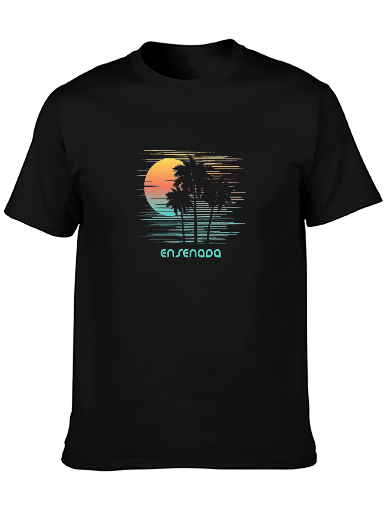 Black Ensenada Sunset T-Shirt | Tropical Palm Design view 3