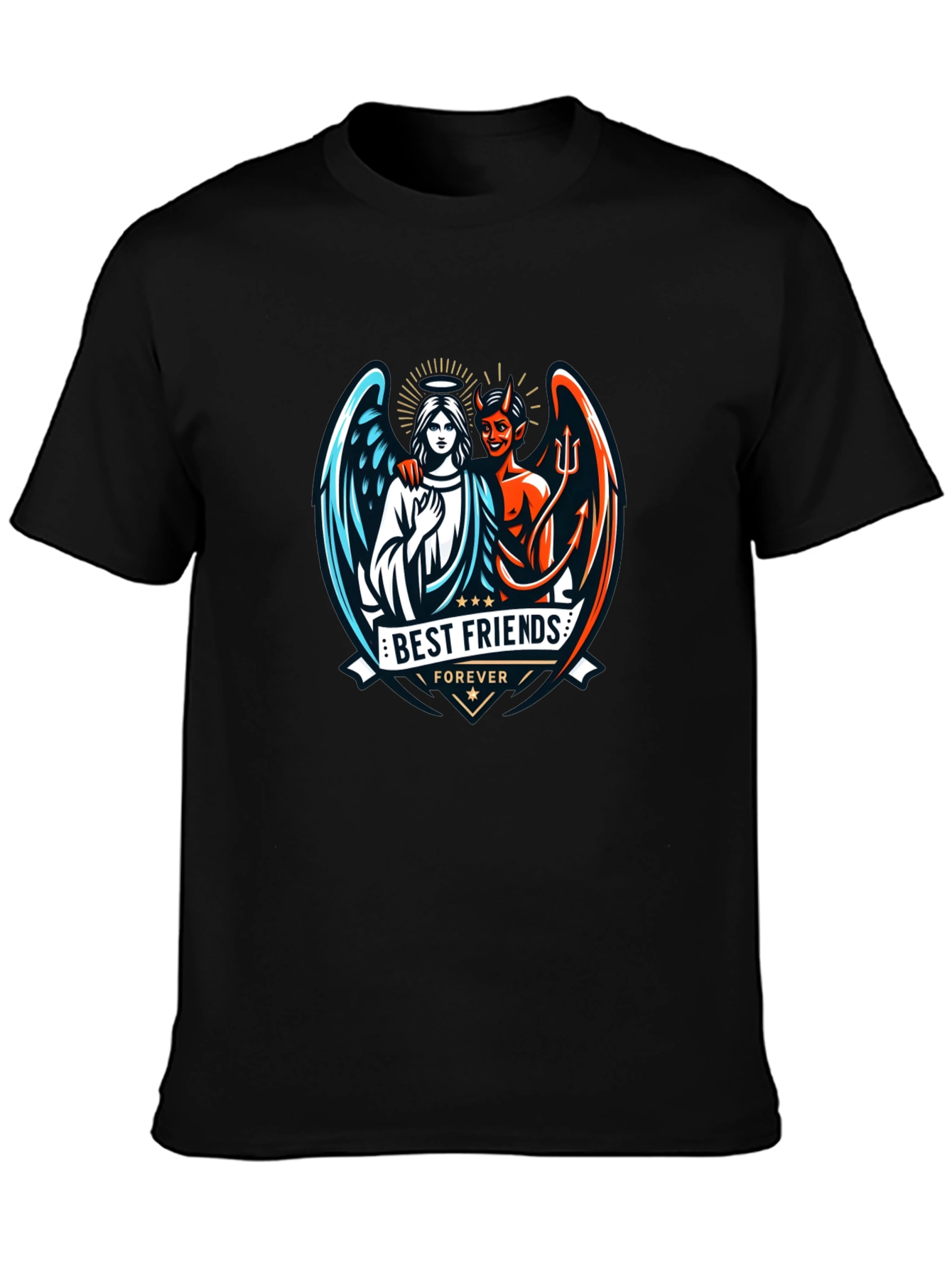 Black Best Friends Forever Graphic T-Shirt - Angel & Devil Design view 3