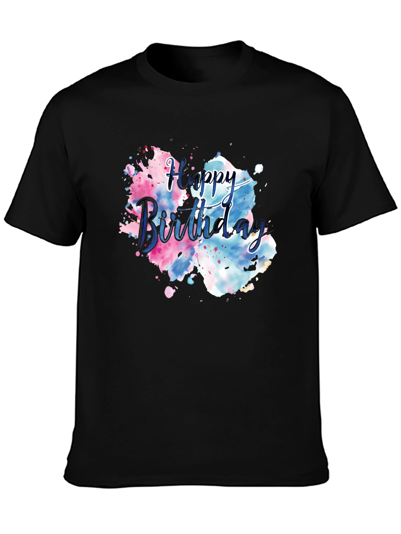 Black Happy Birthday Watercolor T-Shirt view 3