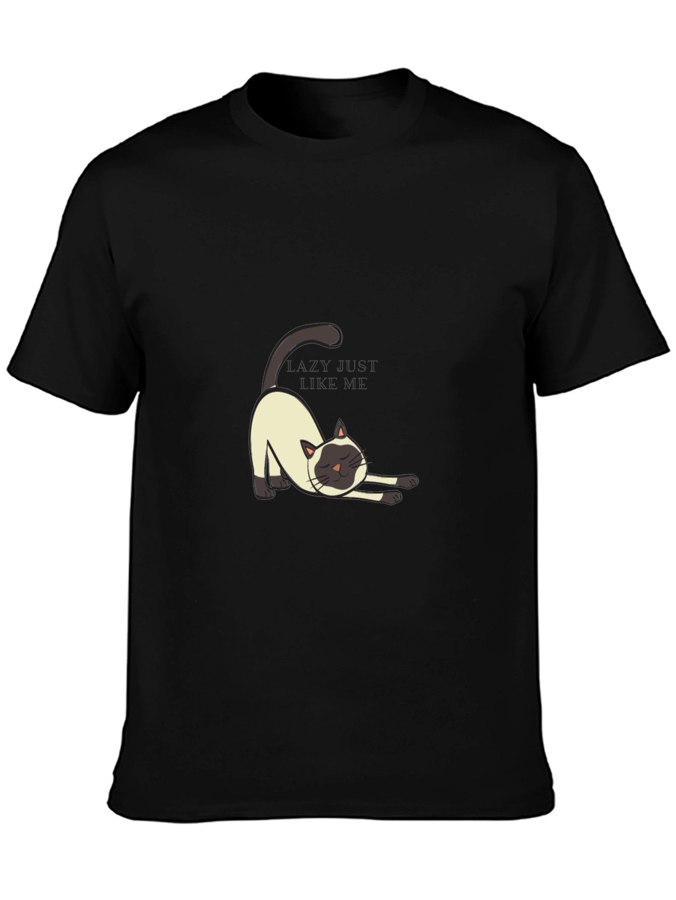 Black Lazy Cat Graphic Tee - Black Cotton T-Shirt view 3
