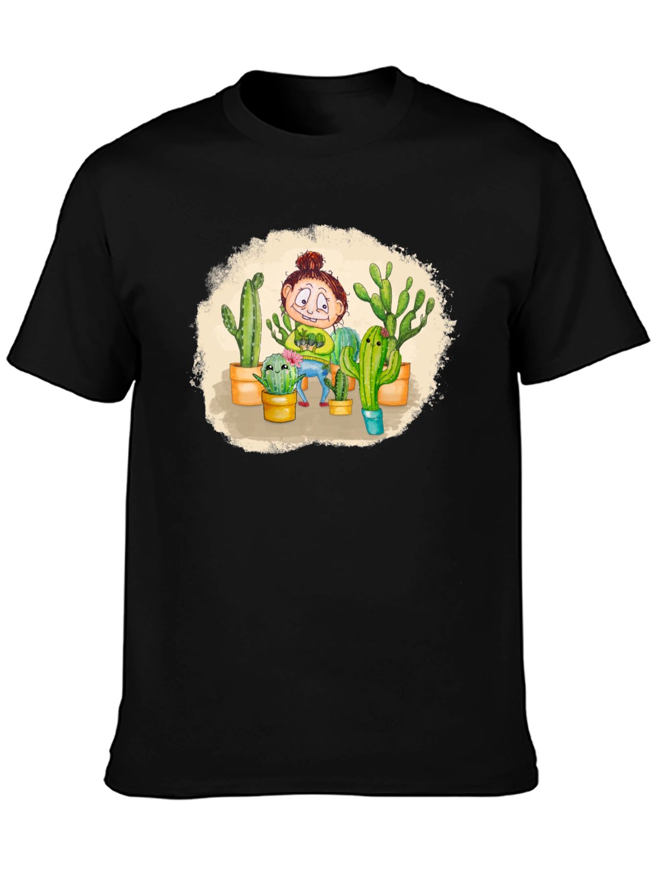 Black Cactus Lady T-Shirt - Black Cotton Graphic Tee view 3