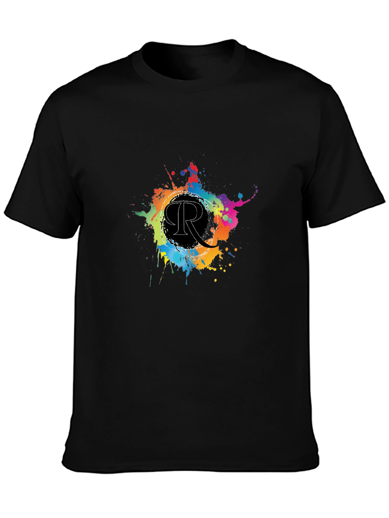 Black Men's Black T-Shirt with Colorful "R" Design view 3