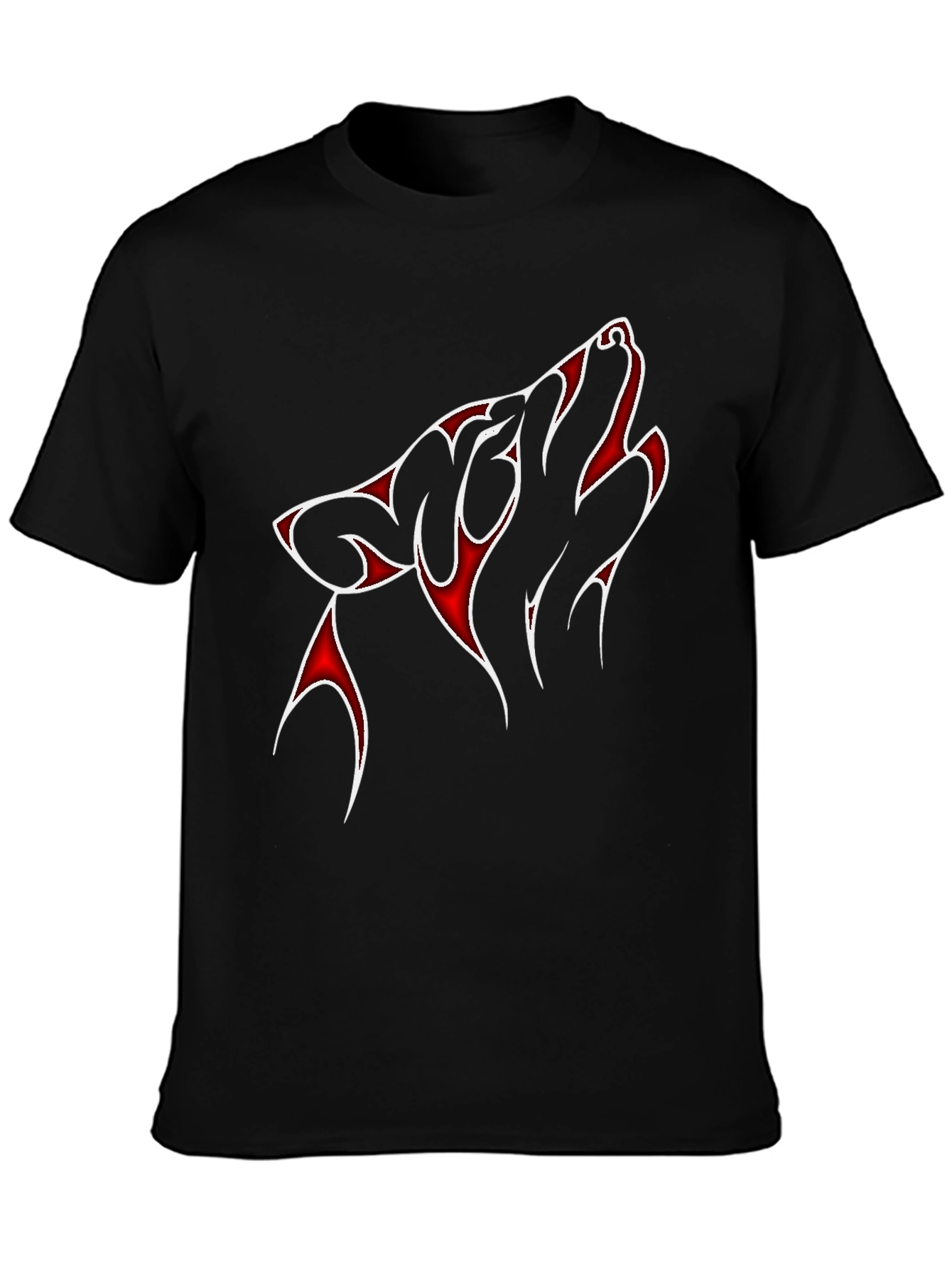 Black Wolf Graphic Tee - Men's Black T-Shirt with Red Design view 3