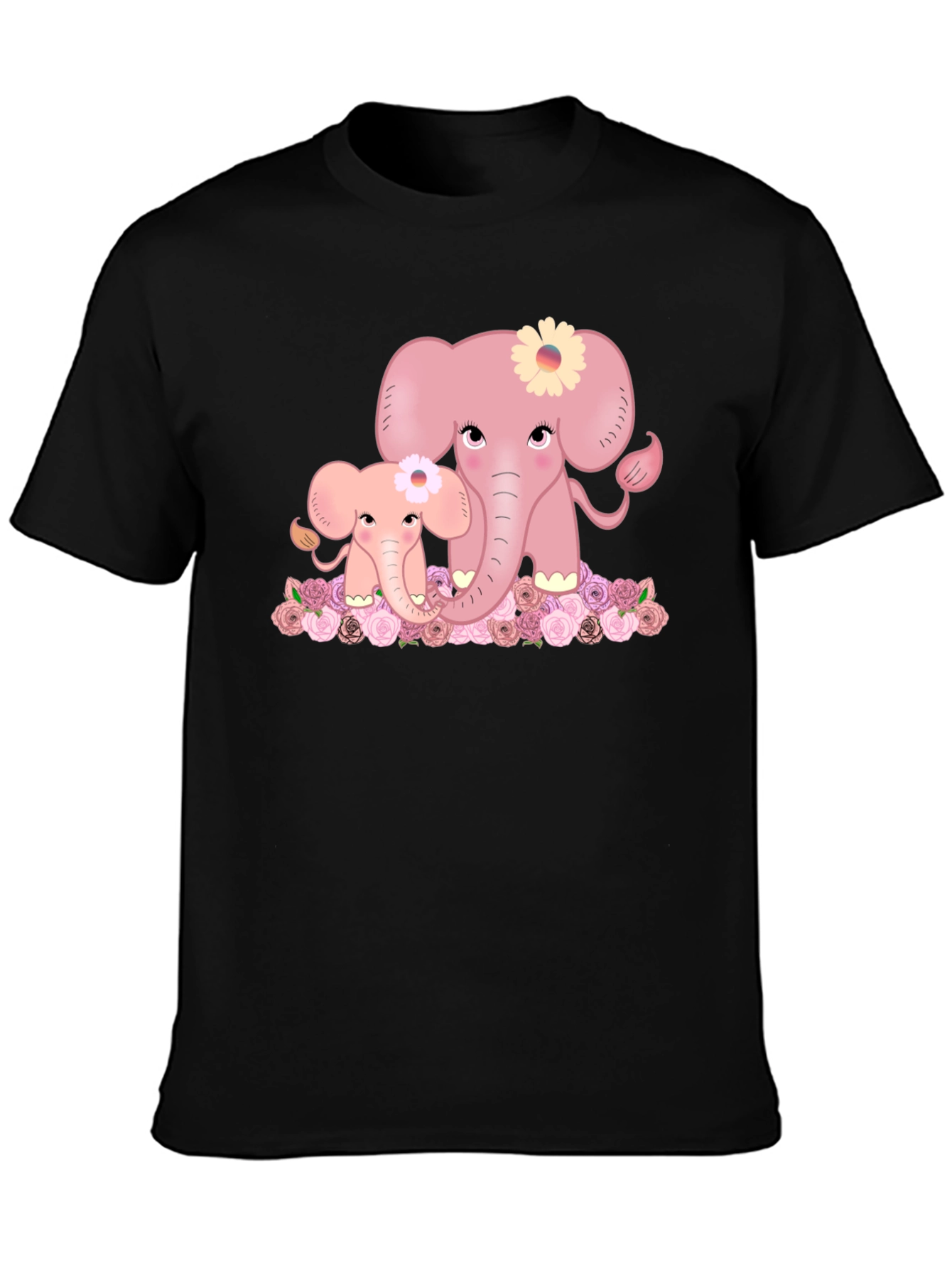 Black Cute Elephant Family Graphic Tee - Black T-Shirt view 3