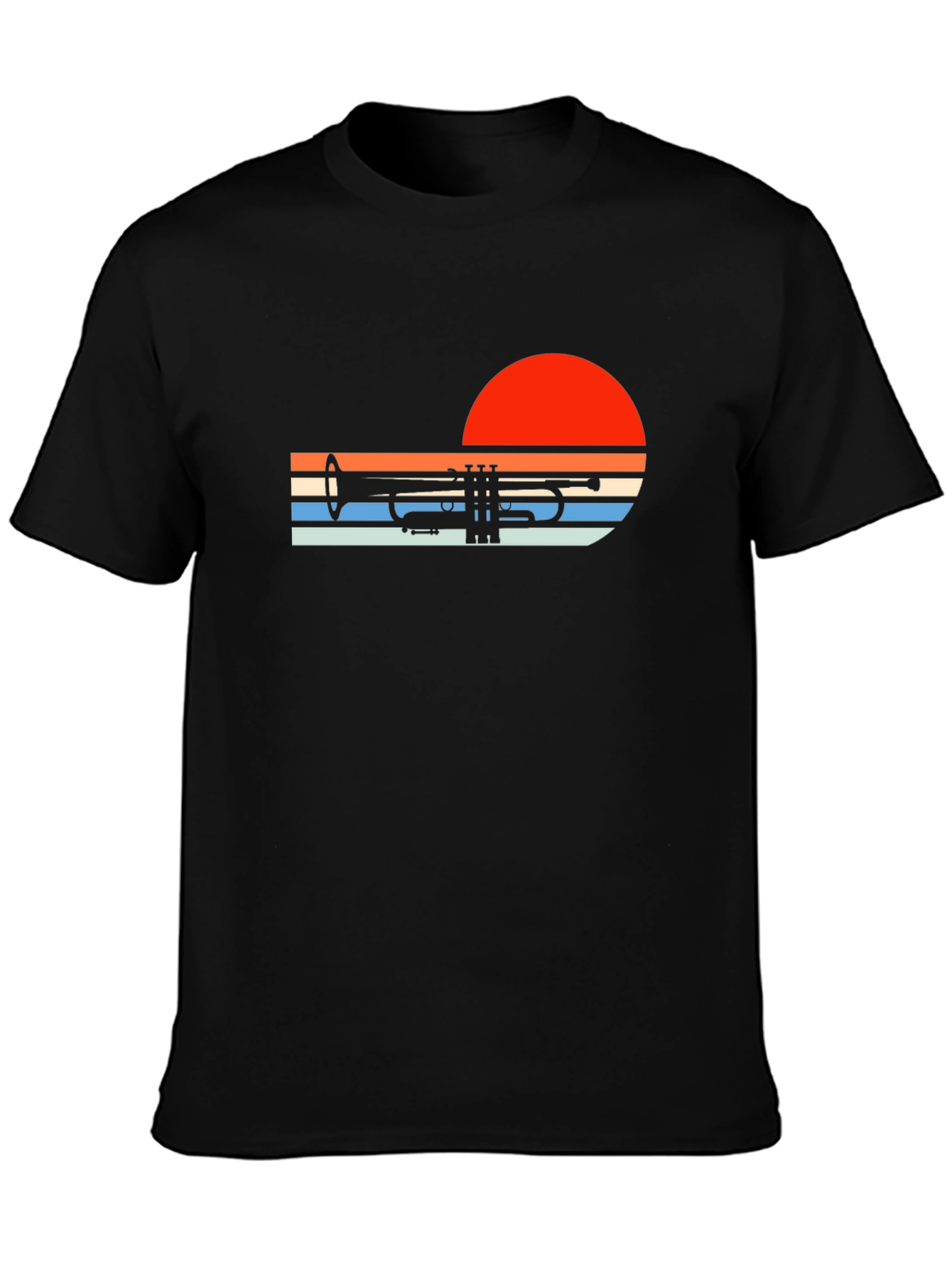Black Sunset Trumpet Graphic Tee - Retro Music Shirt view 3
