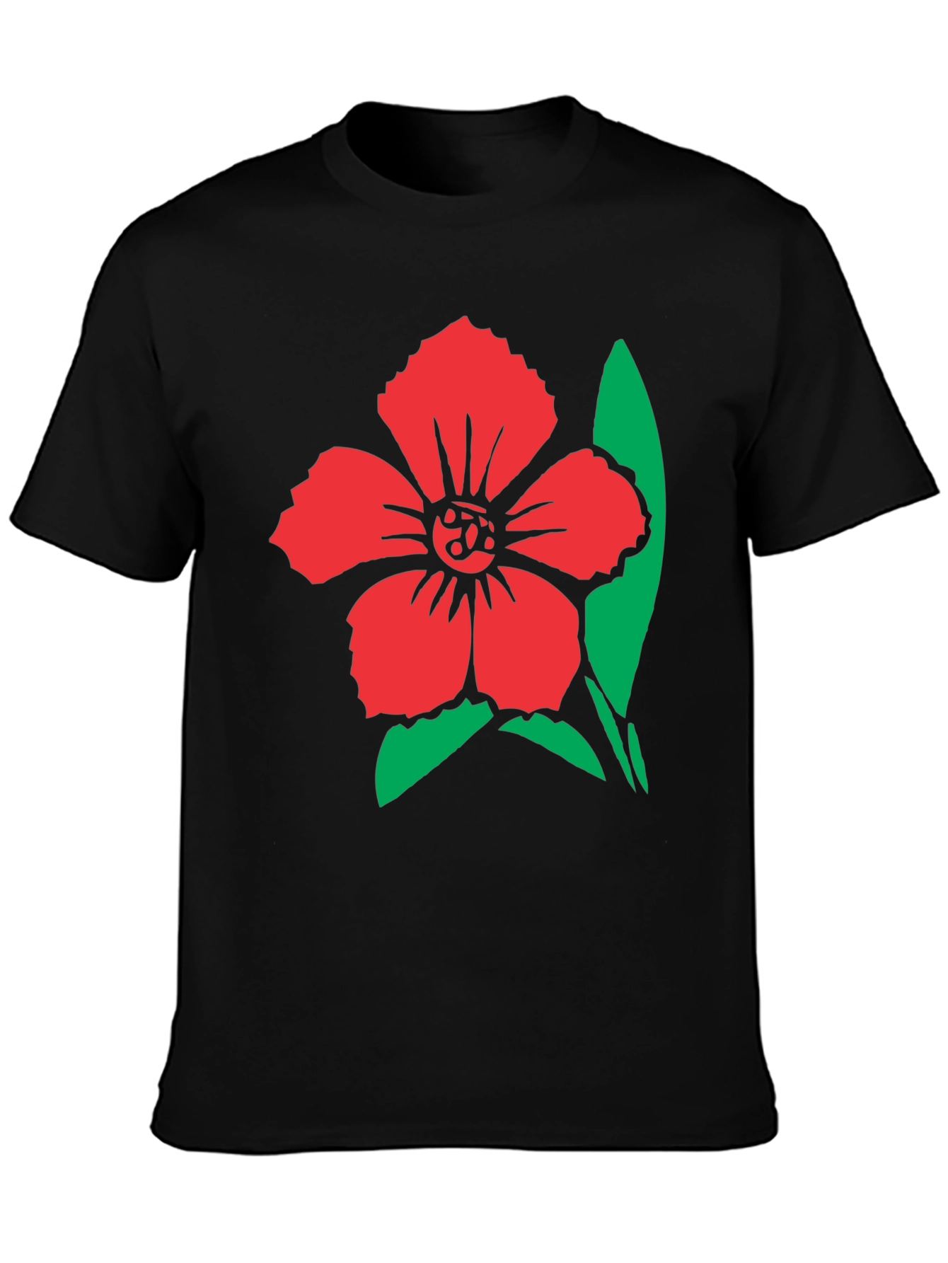 Black Floral Graphic Tee - Red Flower Design on Black Shirt view 3
