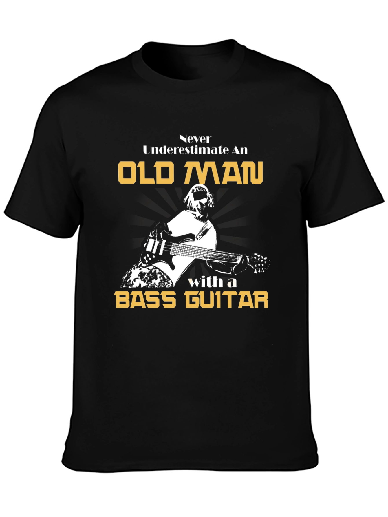 Black Old Man Bass Guitar Graphic T-Shirt view 3