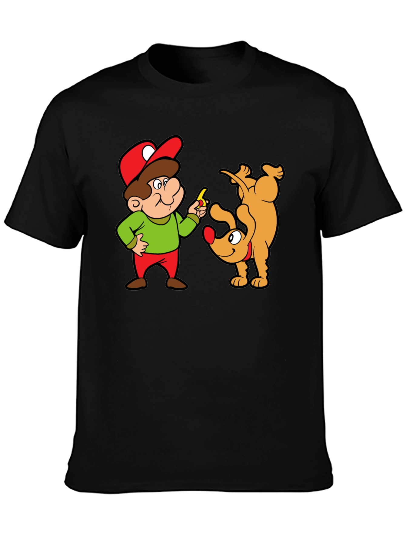 Black Cartoon Man & Dog Graphic Black T-Shirt view 3