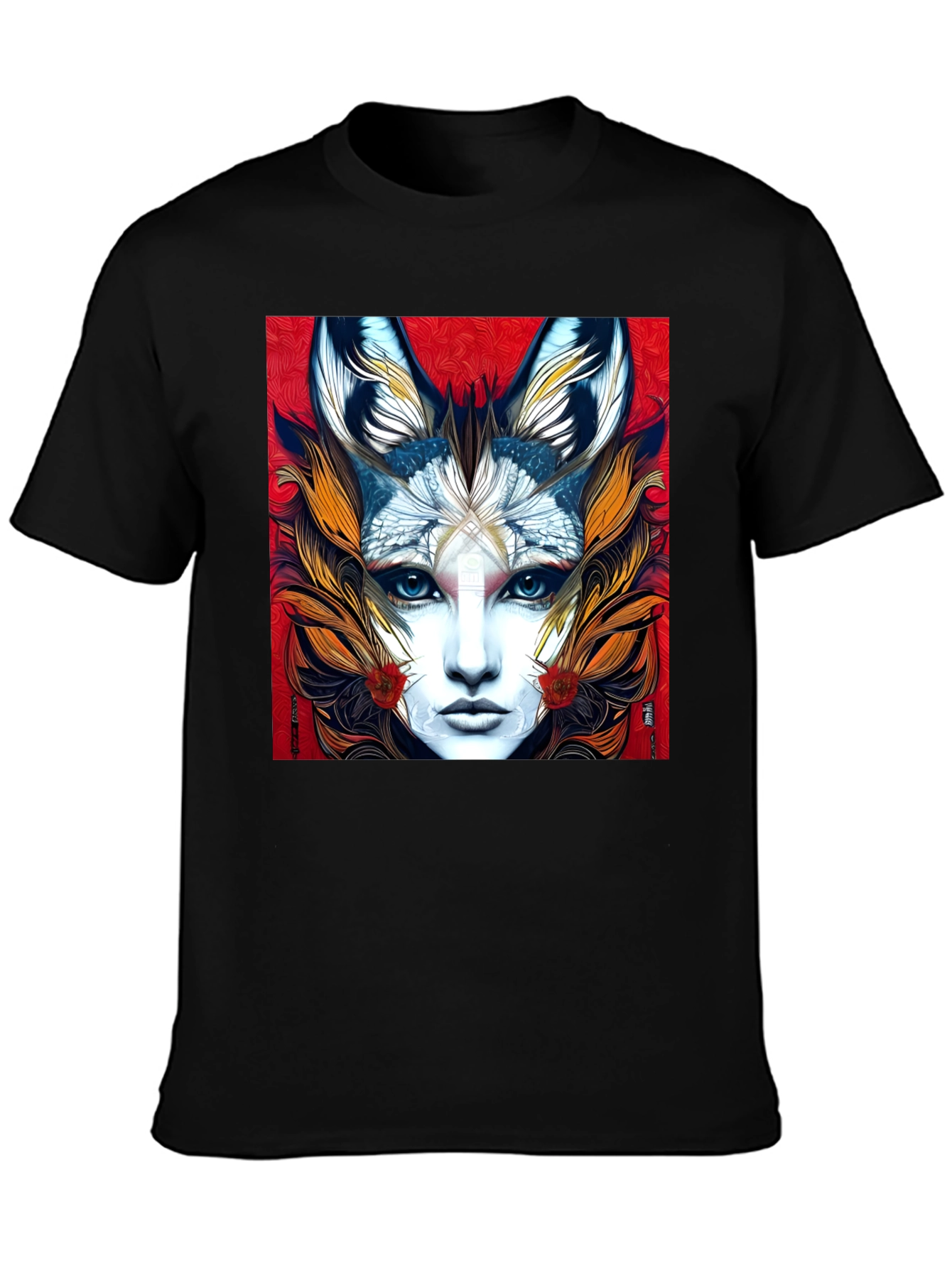 Black Mystic Fox Woman Graphic Tee - Unique Art T-Shirt view 3