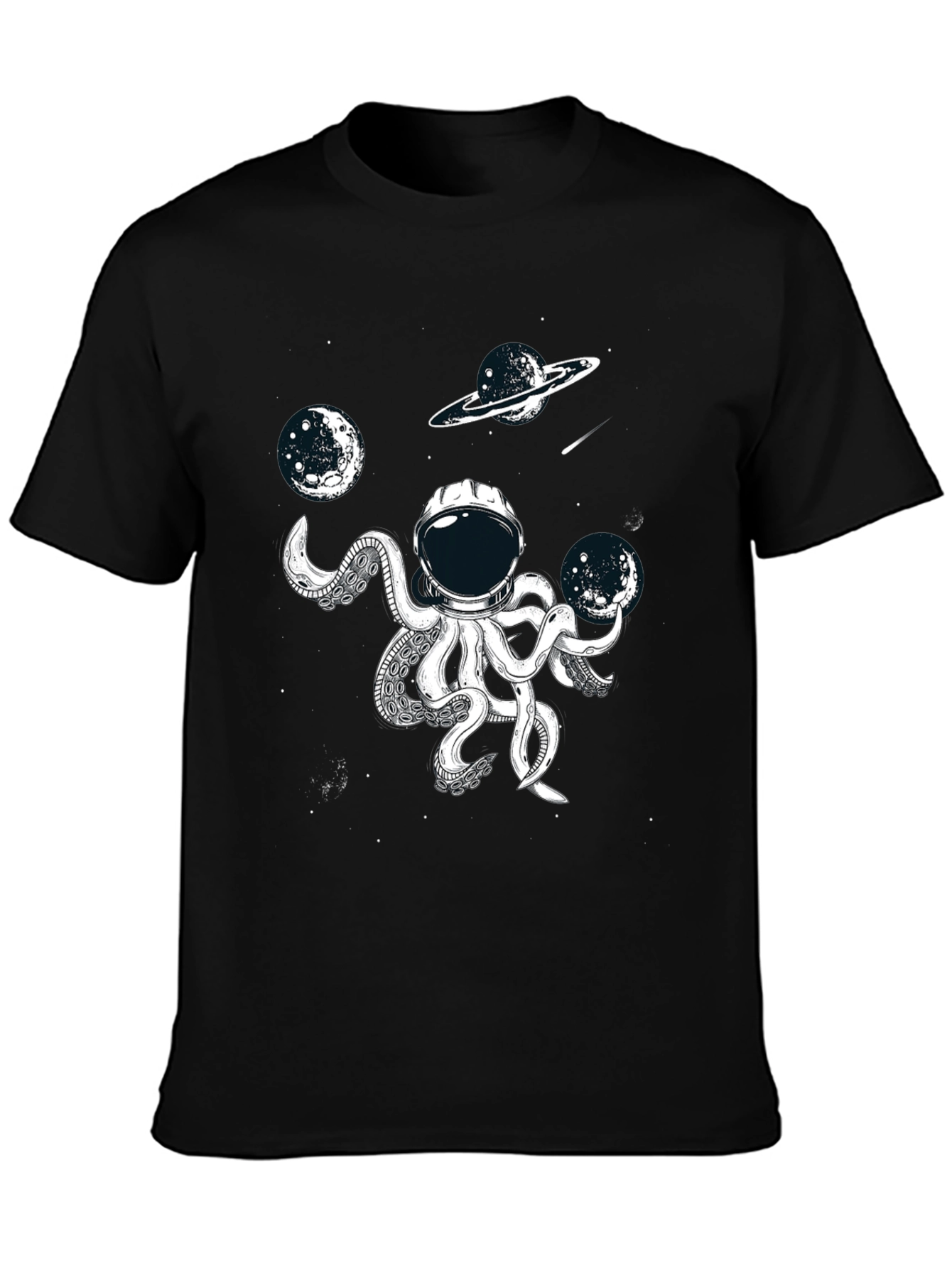 Black Cosmic Octopus Astronaut T-Shirt - Space Adventure Tee view 3