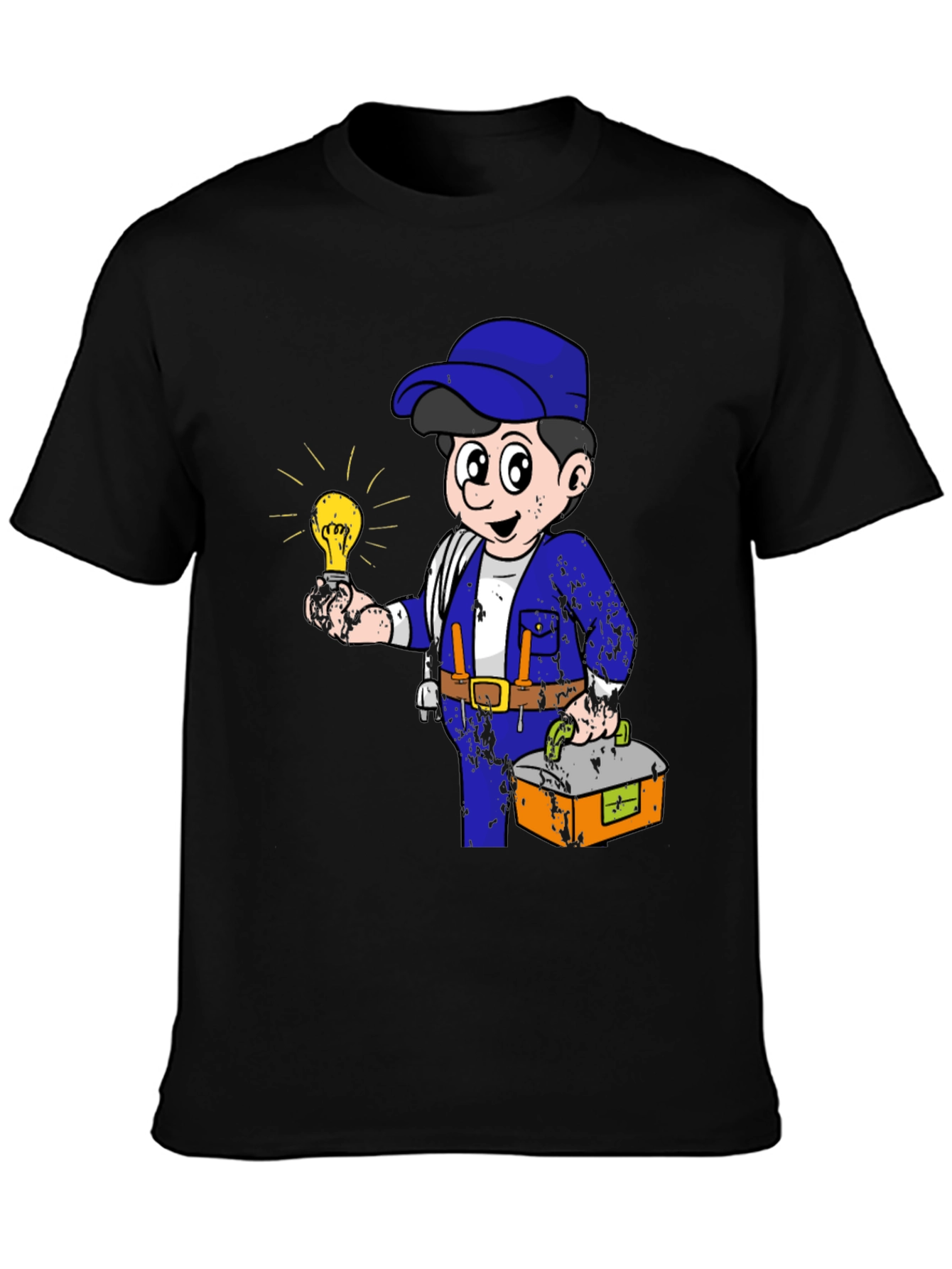 Black Electrician Cartoon Graphic T-Shirt view 3