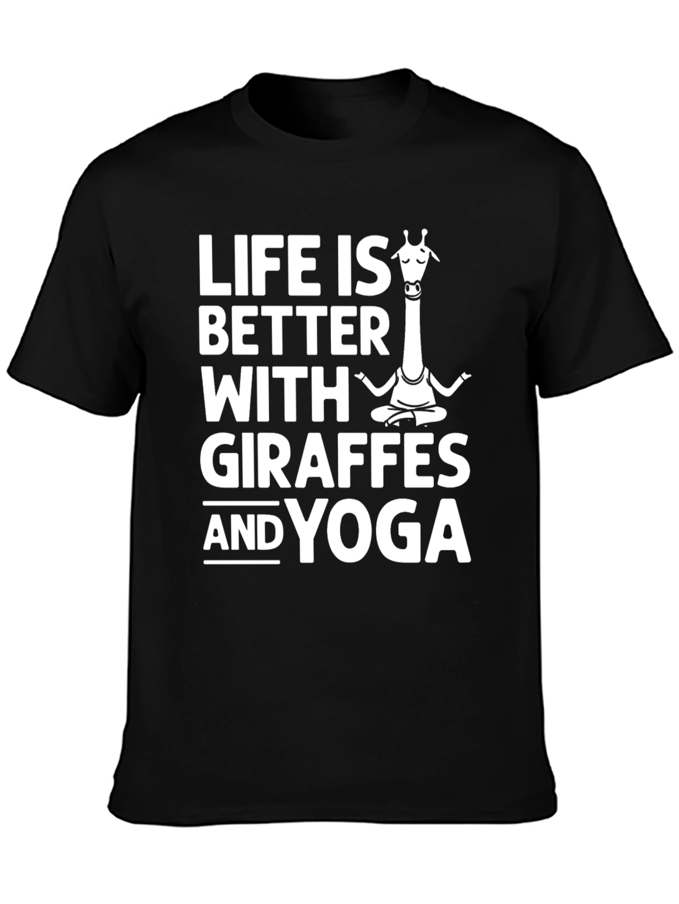 Black Giraffe Yoga T-Shirt - Life is Better With Giraffes & Yoga view 3