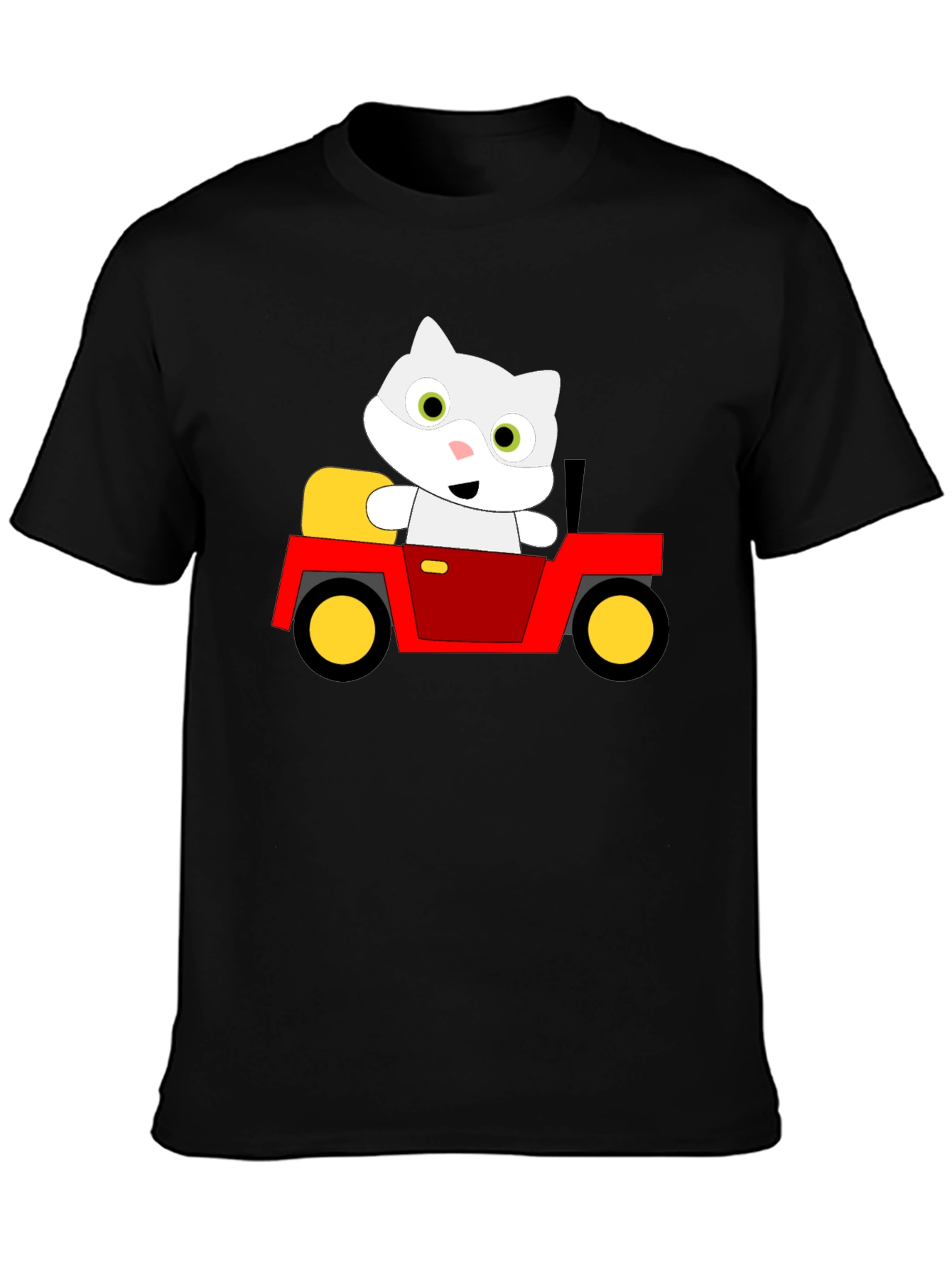 Black Cute Cartoon Cat in Car Graphic T-Shirt view 3