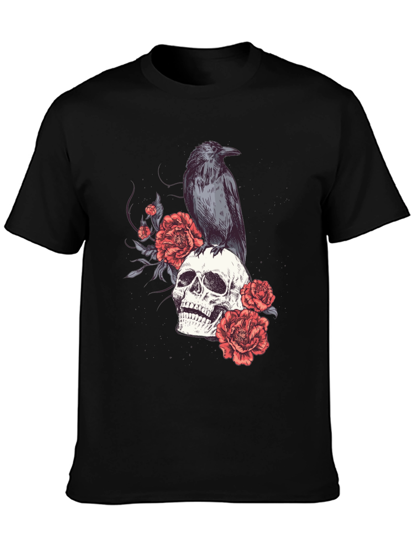 Black Skull & Raven Graphic Tee - Gothic Style view 3