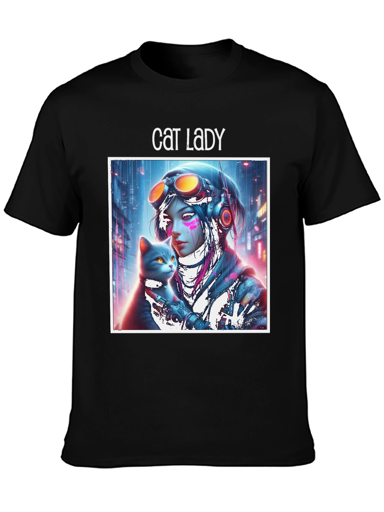 Black Cat Lady Graphic Tee - Sci-Fi Style, Soft Cotton view 3
