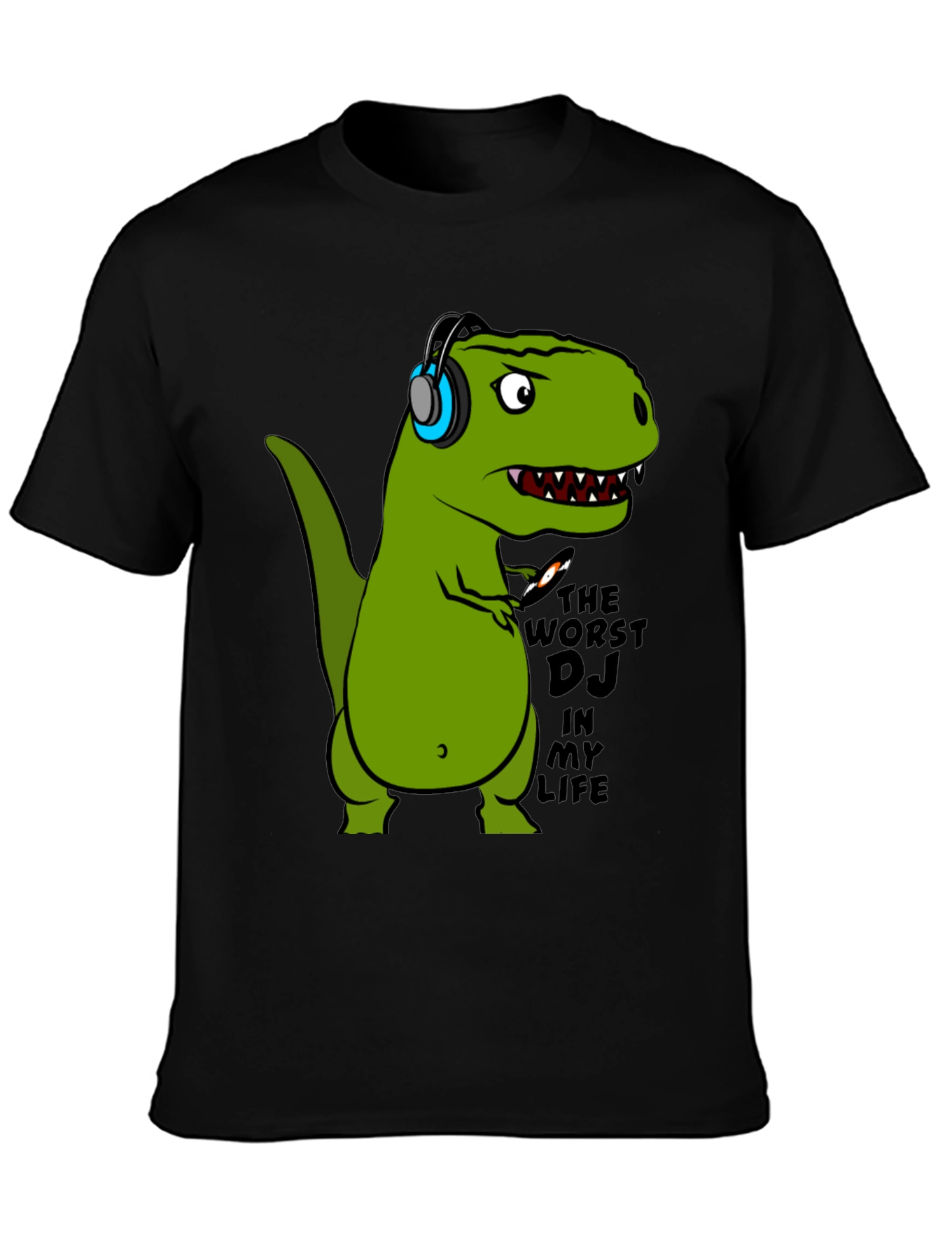 Black Dino DJ T-Shirt - Black Cotton Graphic Tee view 3