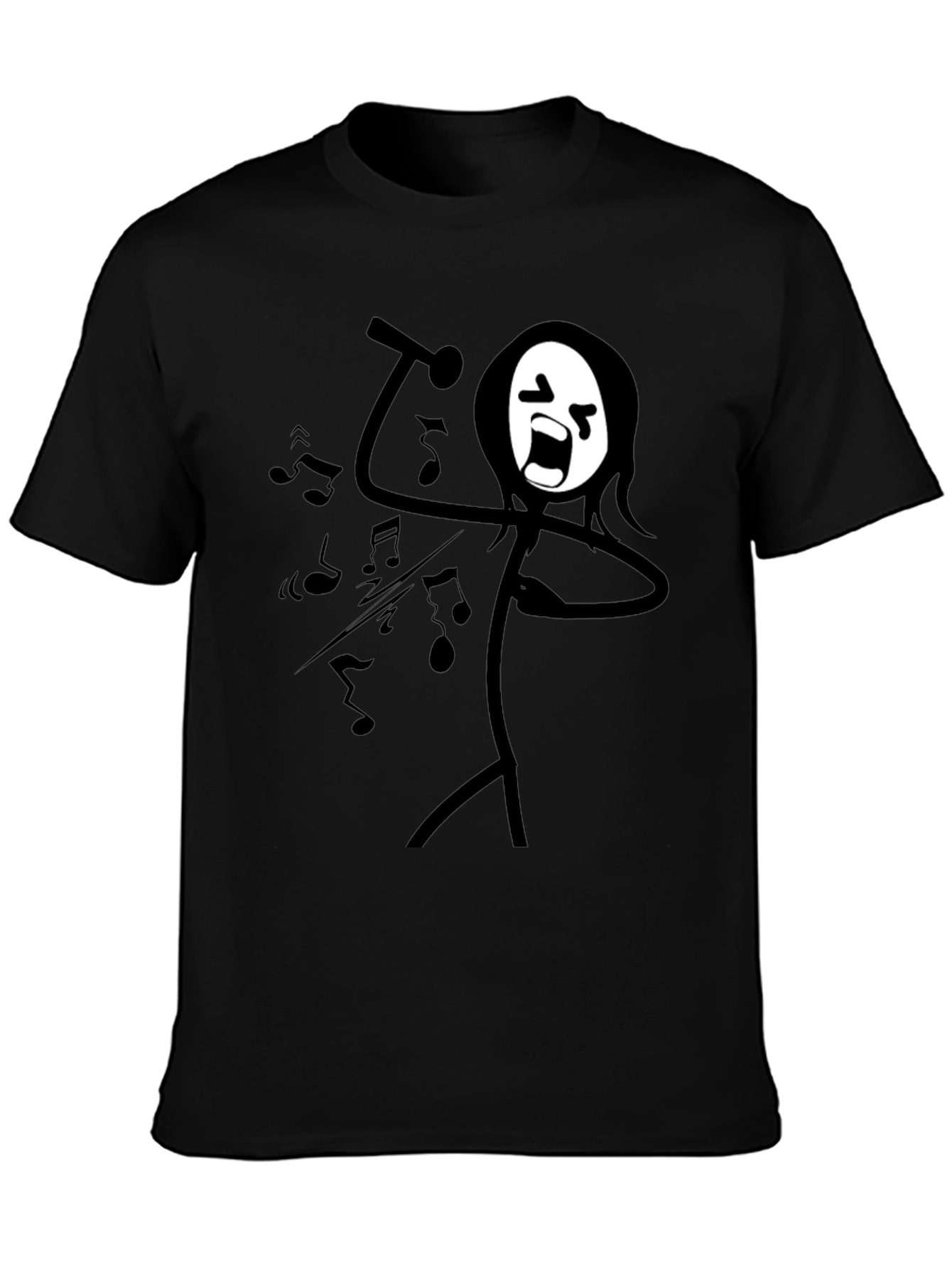 Black Singing Stick Figure Graphic Tee - Black Cotton view 3