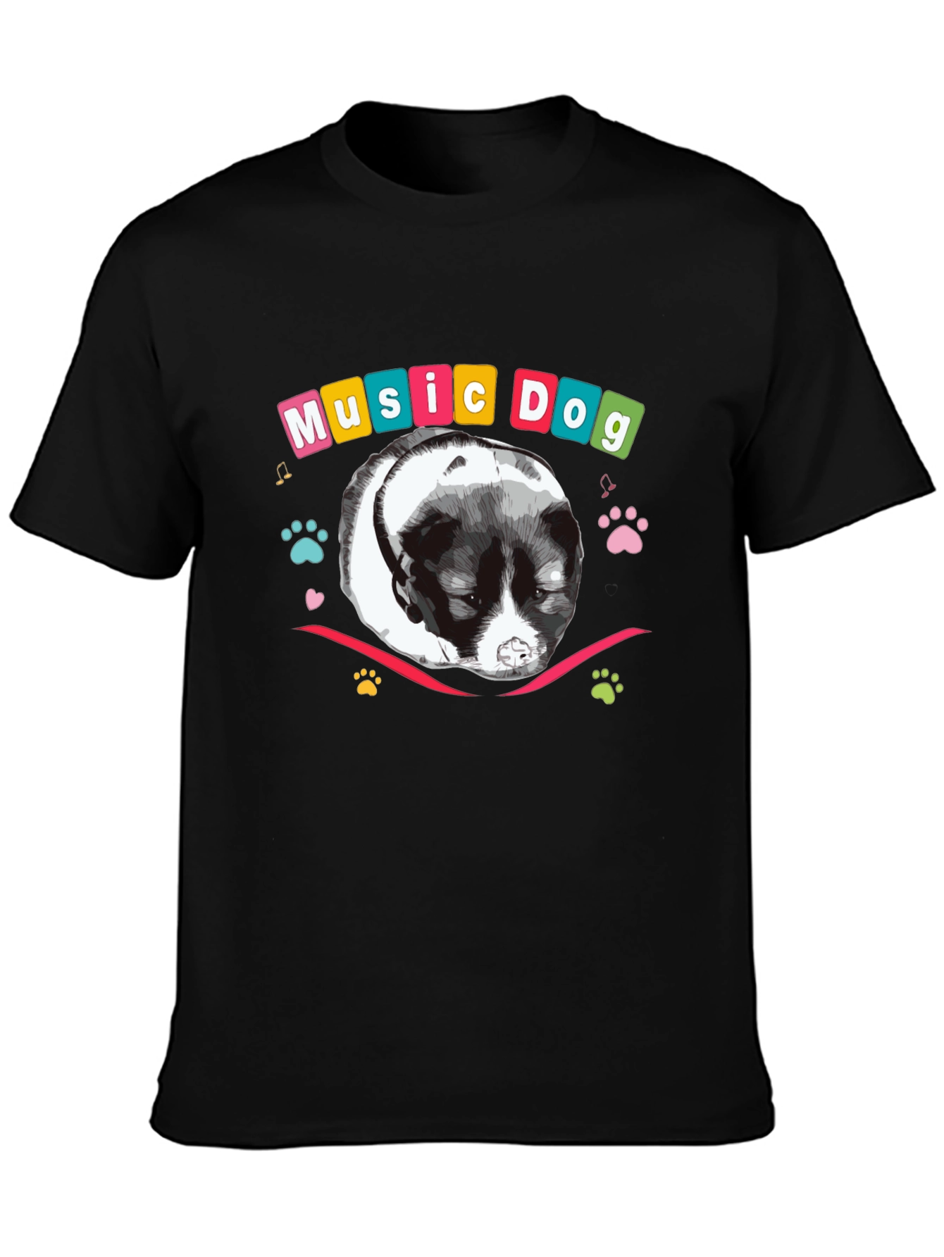 Black Music Dog Graphic Tee - Men's Black T-Shirt view 3