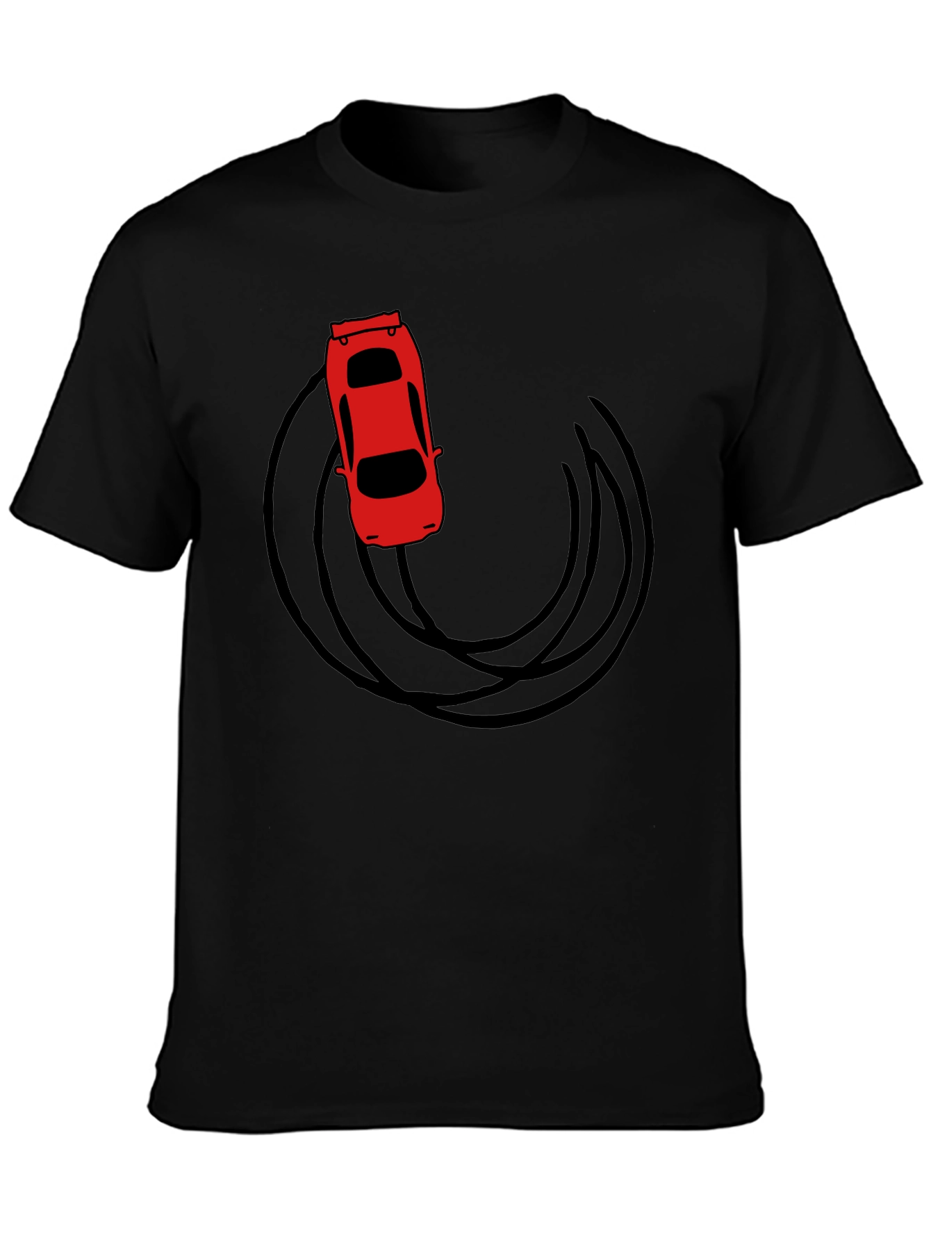 Black Red Car Drift Graphic T-Shirt - Black Cotton Tee view 3