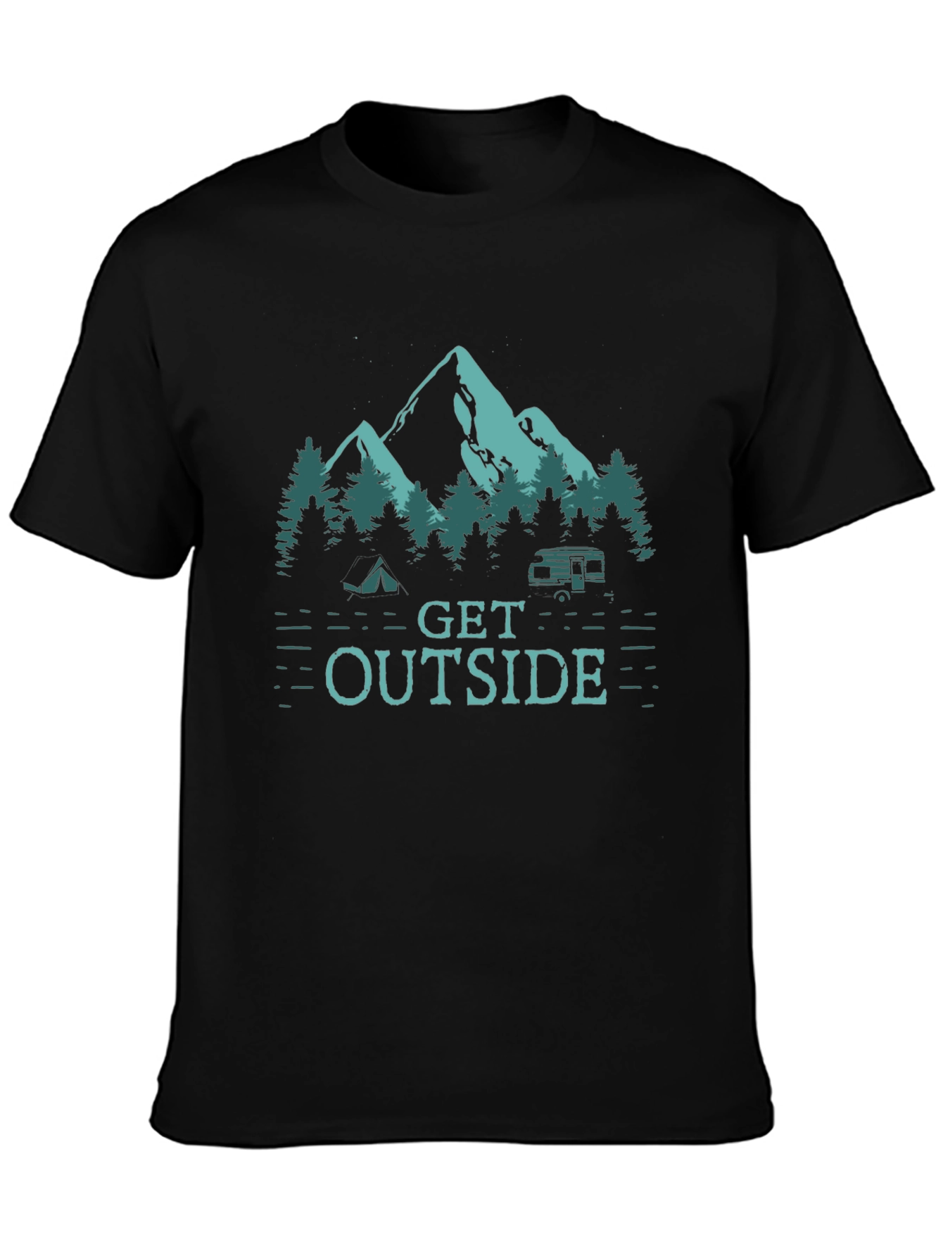 Black Get Outside Camping T-Shirt - Nature Graphic Tee view 3