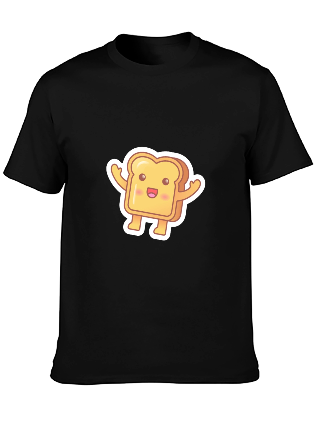 Black Cute Toast Cartoon Black T-Shirt view 3