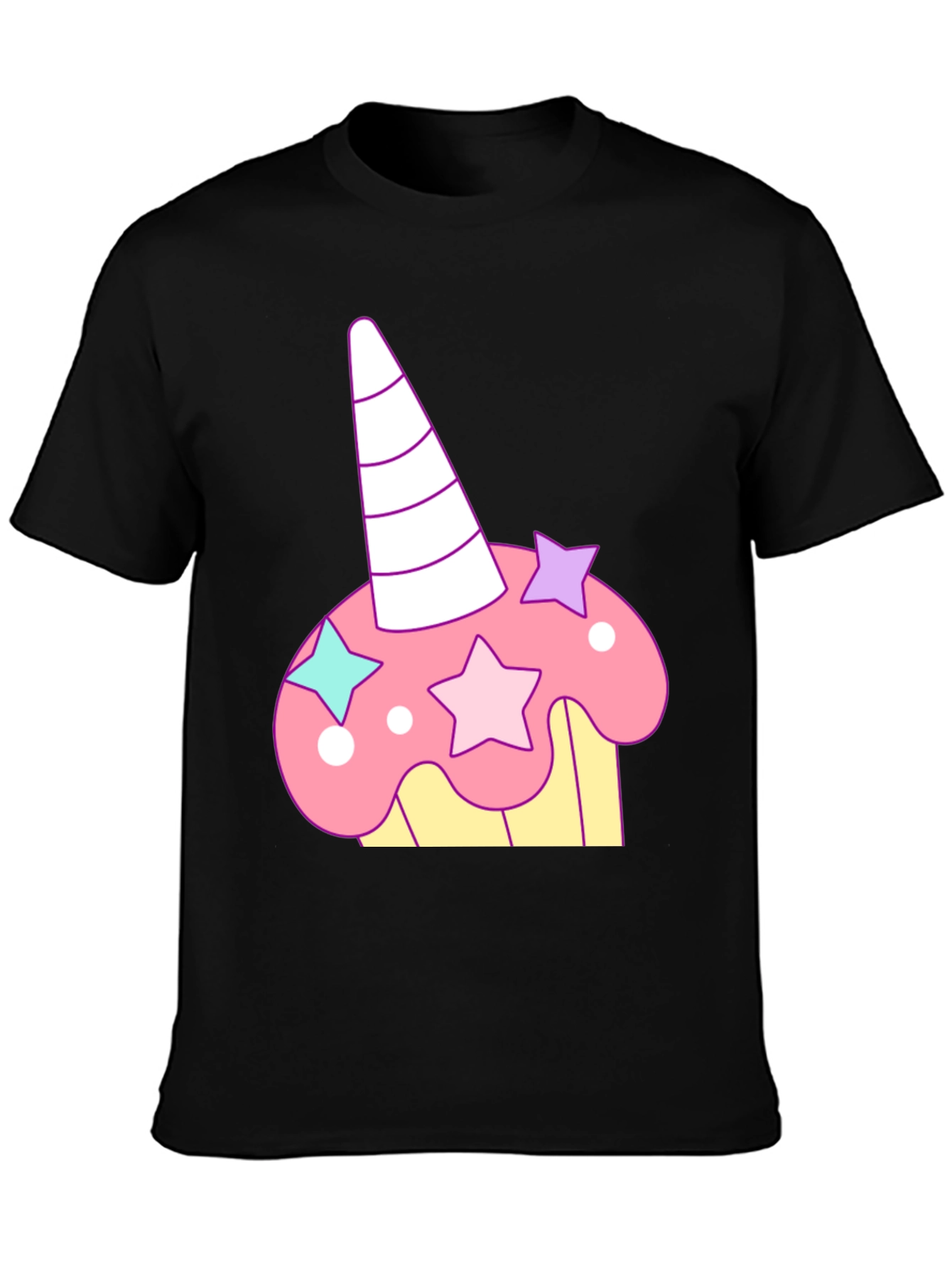 Black Unicorn Cupcake Graphic Tee - Whimsical Black T-Shirt view 3