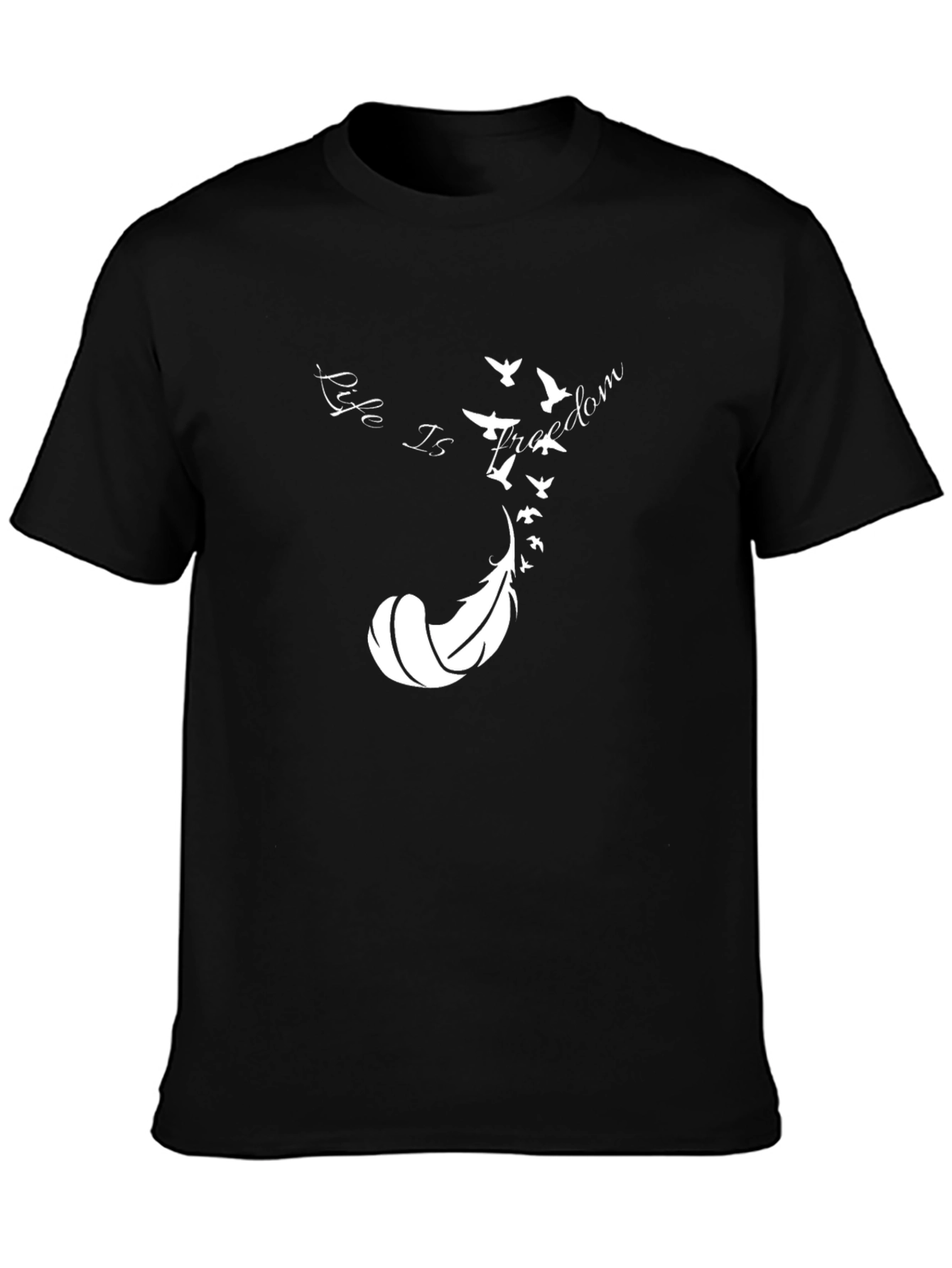 Black Feather & Birds Graphic Black T-Shirt view 3