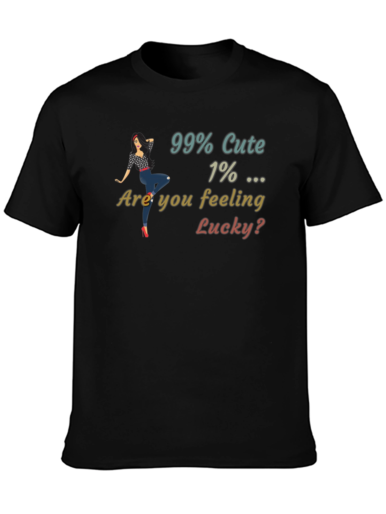 Black 99% Cute T-Shirt Lucky Graphic Print view 3