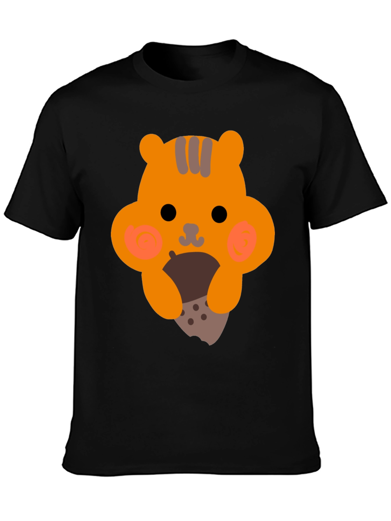 Black Cute Cartoon Squirrel Eating Nut Graphic T-Shirt view 3