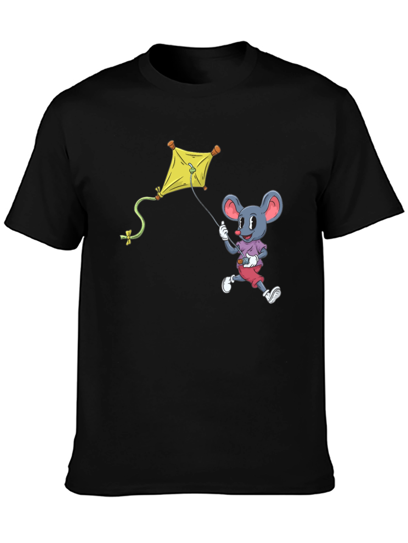 Black Mouse Kite T-Shirt - Cartoon Graphic Tee view 3